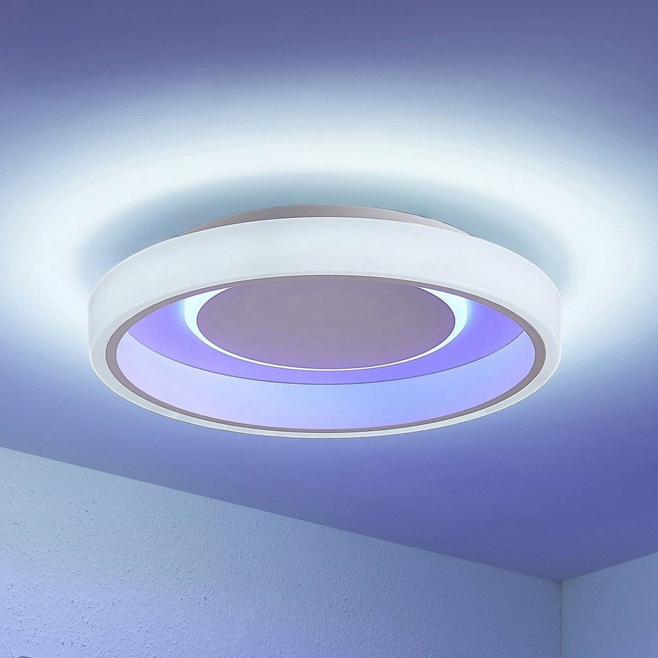 Lindby LED Deckenleuchte Wikani, dimmbar, LED-Leuchtmittel fest verbaut,  Farbwechsel RGB + weiß, Modern, Metall, Kunststoff, weiß, 1 flammig,