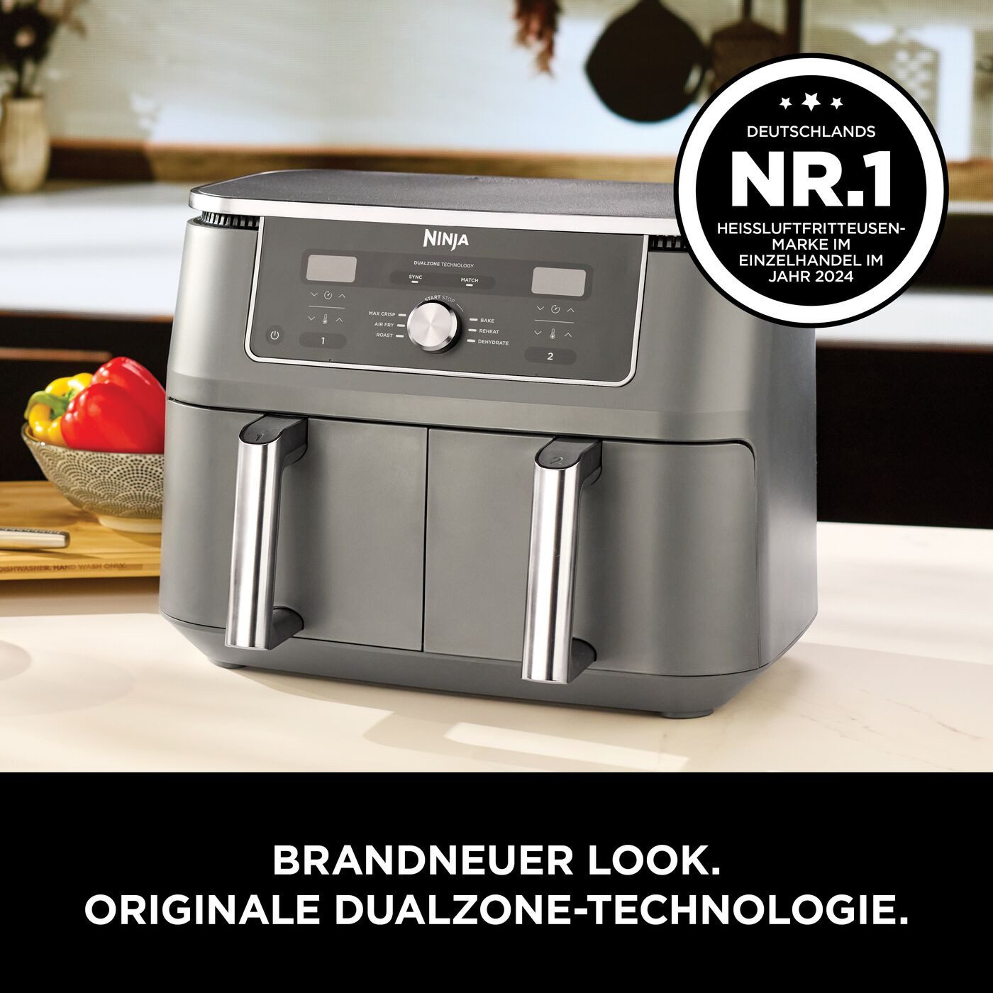 NINJA Heißluftfritteuse Ninja MAX 6-in-1 Dual Zone Air Fryer 9.5L DZ400EU, 2470 W