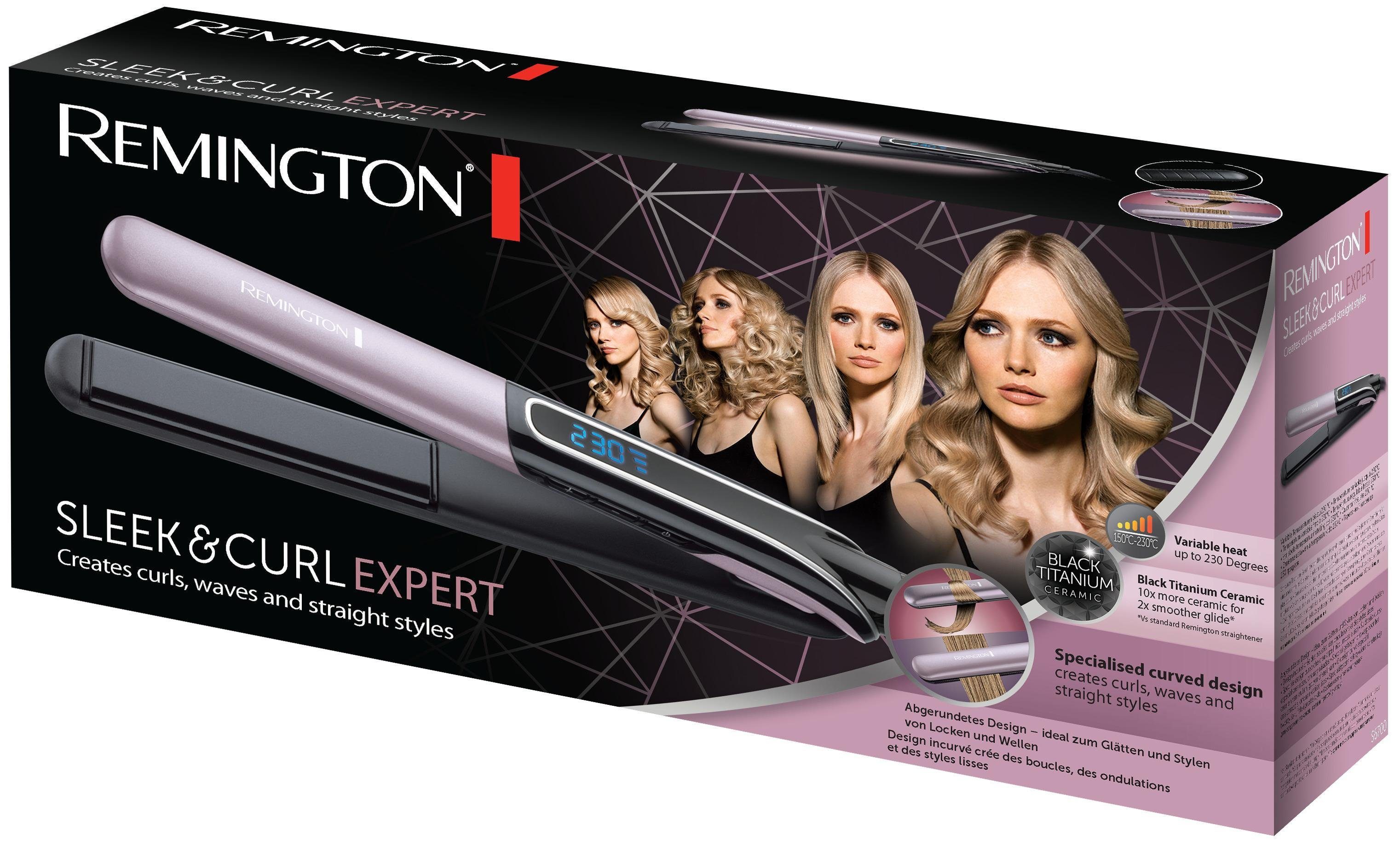 Remington Glätteisen S 6700 Sleek & Curl Expert Keramik, Abgerundetes  Design - ideal zum Glätten und Stylen von Locken und Wellen