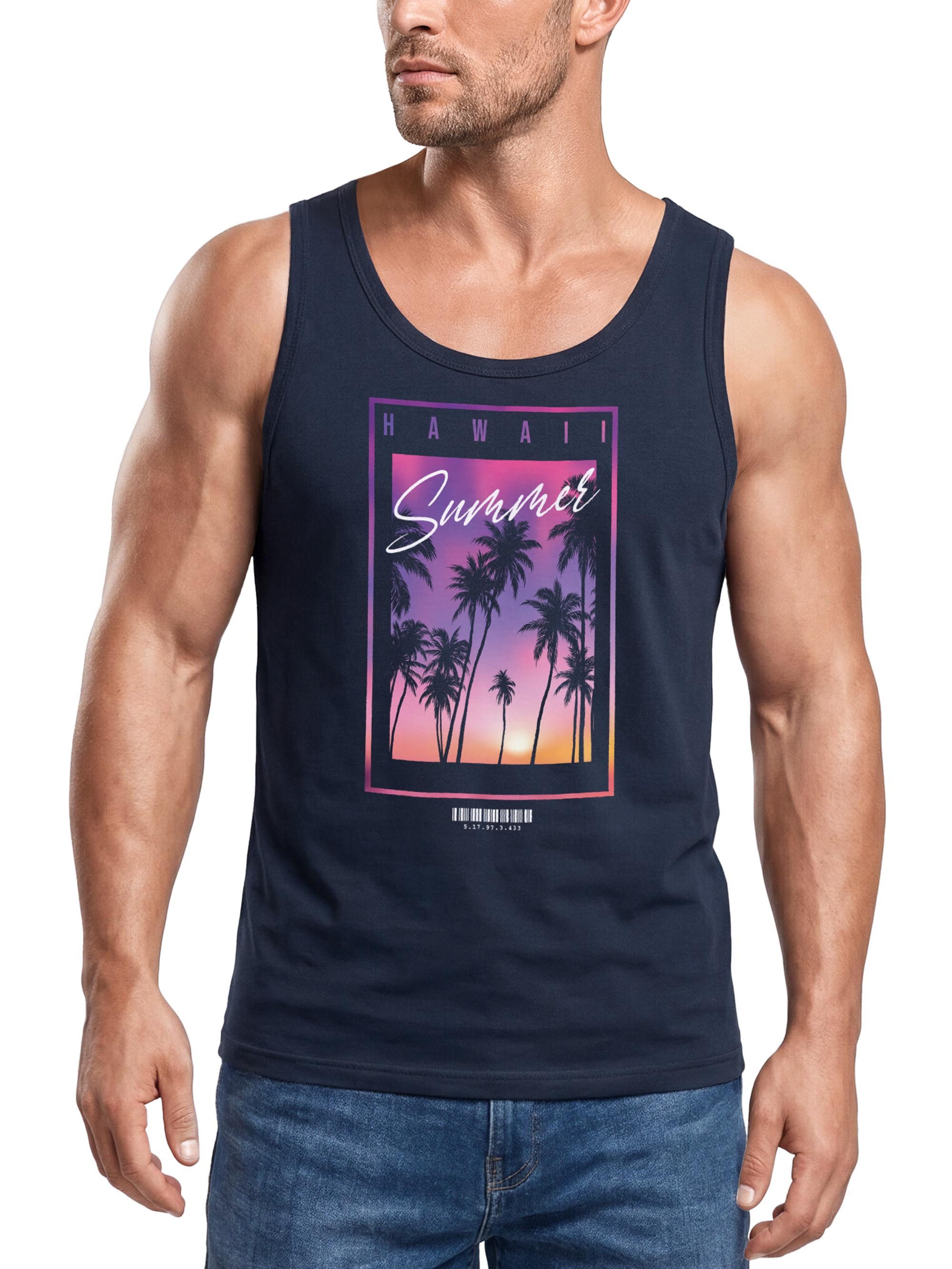 Tanktop Herren Tank-Top Hawaii Summer Schriftzug Palmen Foto-Print Sommer