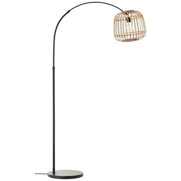 Brilliant Bogenlampe Nikka, ohne Leuchtmittel, mit Rattan-Schirm, 171 cm Höhe, E27, Metall/Rattan, schwarz/natur