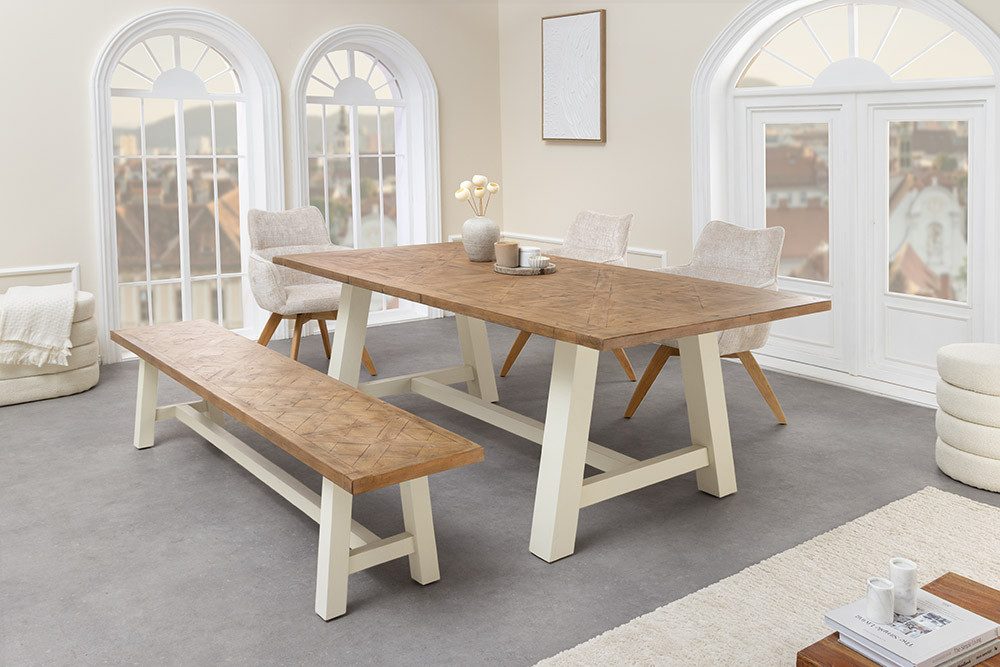 riess-ambiente Sitzbank HAMPTONS 160cm hellbraun / creme - Pinienholz, Bohlenoptik, Ablage (Einzelartikel, 1-St), MASSIVHOLZBANK - ideal für Esszimmer, Flur, Ga – Bild 4 von 5