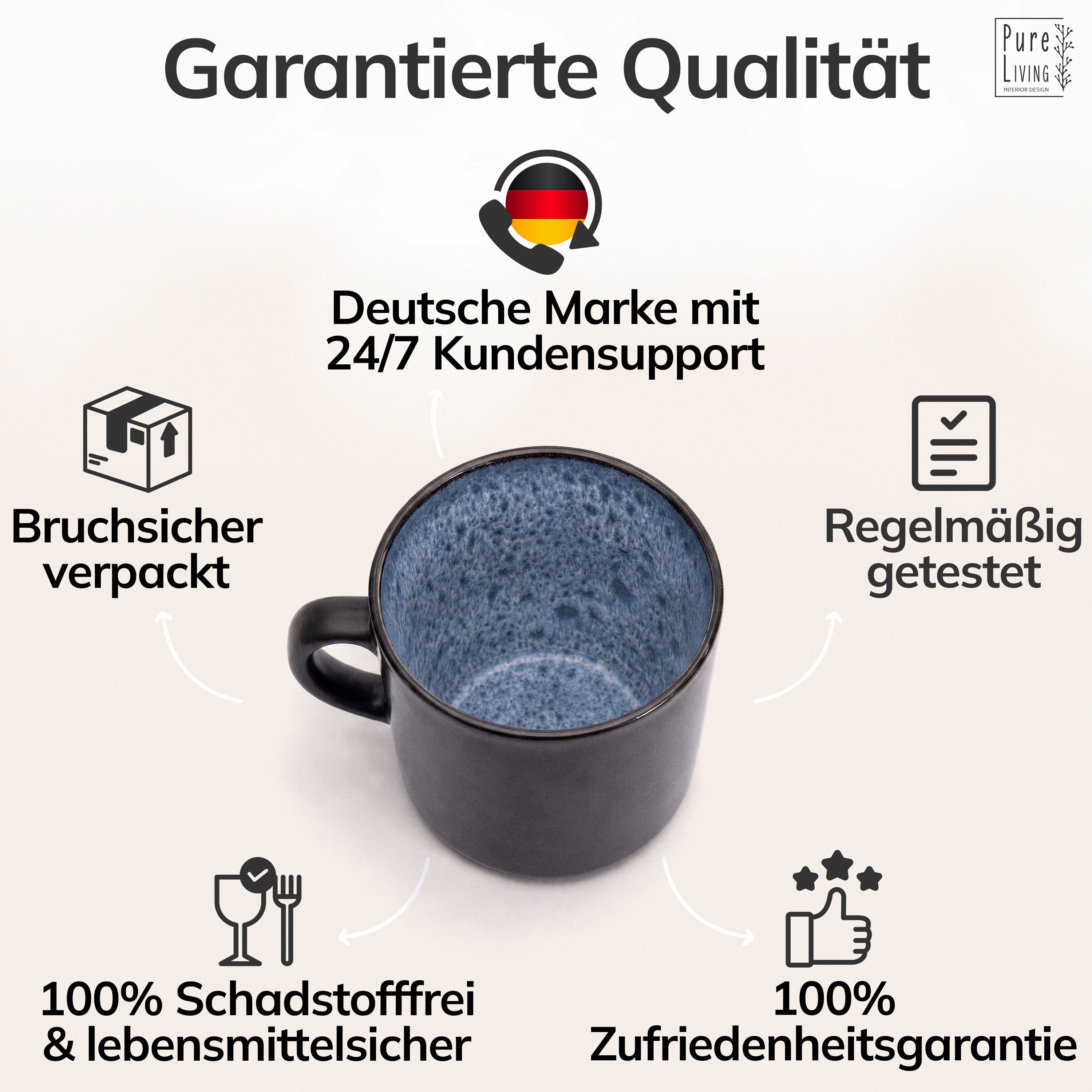 PURE LIVING INTERIOR DESIGN Geschirr-Set Ibiza Becher, 6er-Set, 350 ml, Graublau Steingut (6-tlg), 6 Personen, Steingut – Bild 4 von 5