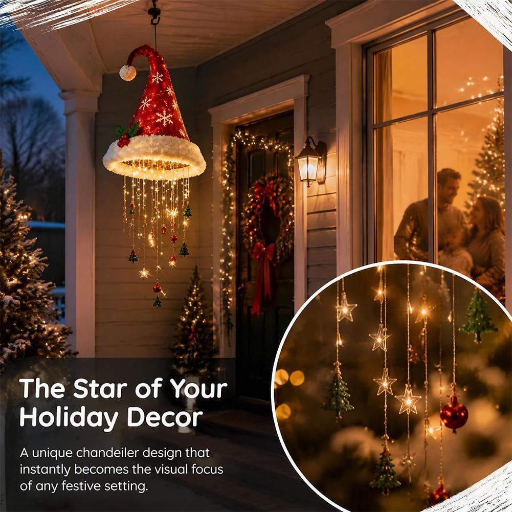 FELIXLEO LED Kugelleuchte Beleuchteter Weihnachtsmannhut Hängeleuchte, LED – Bild 3 von 5