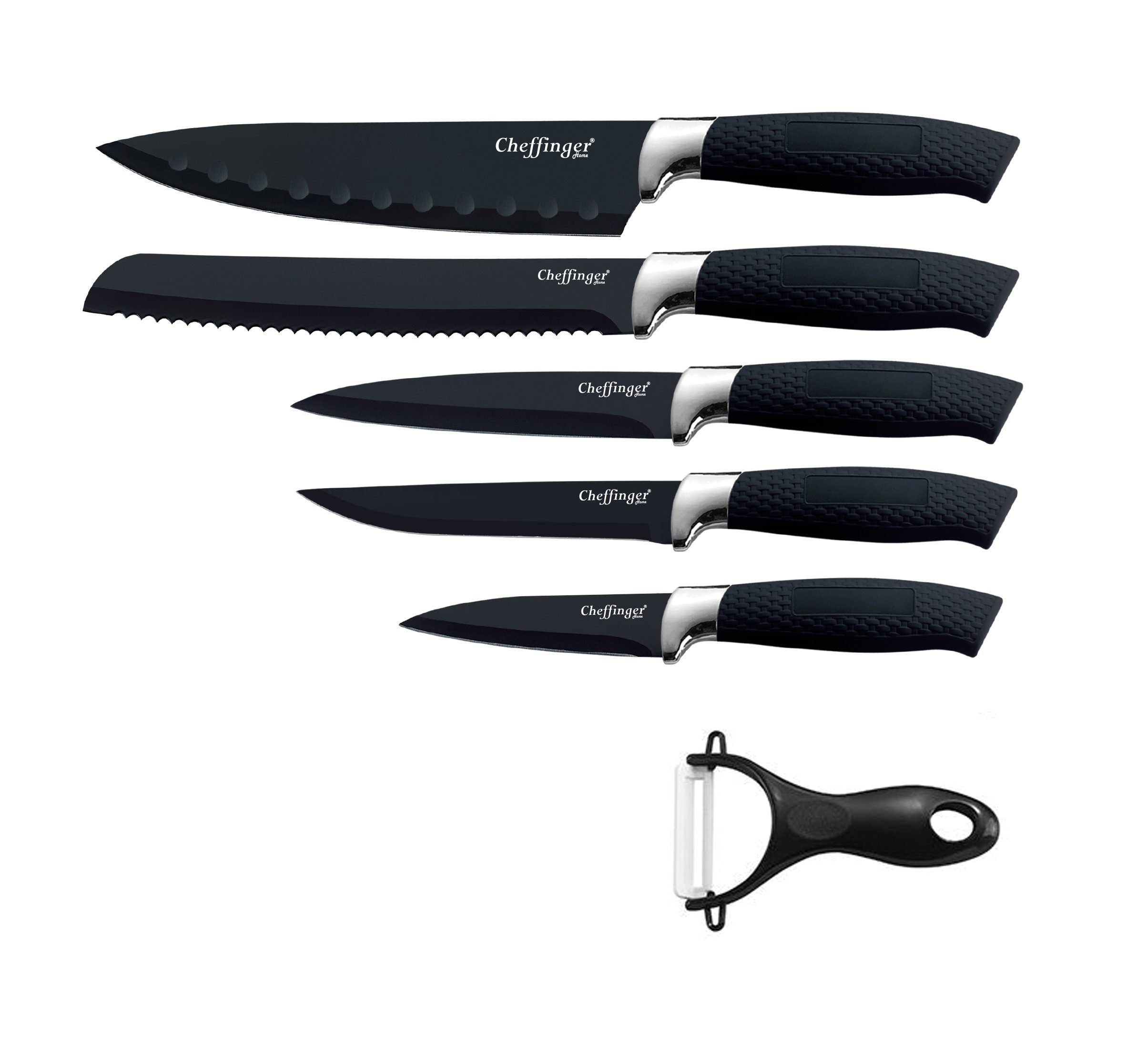 Cheffinger Messer-Set 6 teiliges Messerset 5 Messer 1 Sparschäler  Kochmesser (6-tlg)