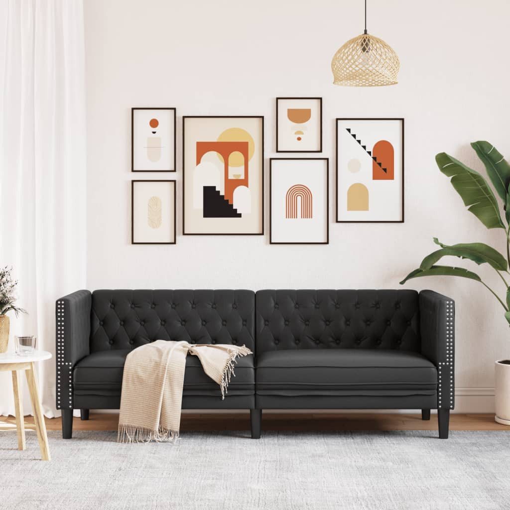 vidaXL Sofa Chesterfield-Sofa 3-Sitzer Schwarz Kunstleder günstig online kaufen