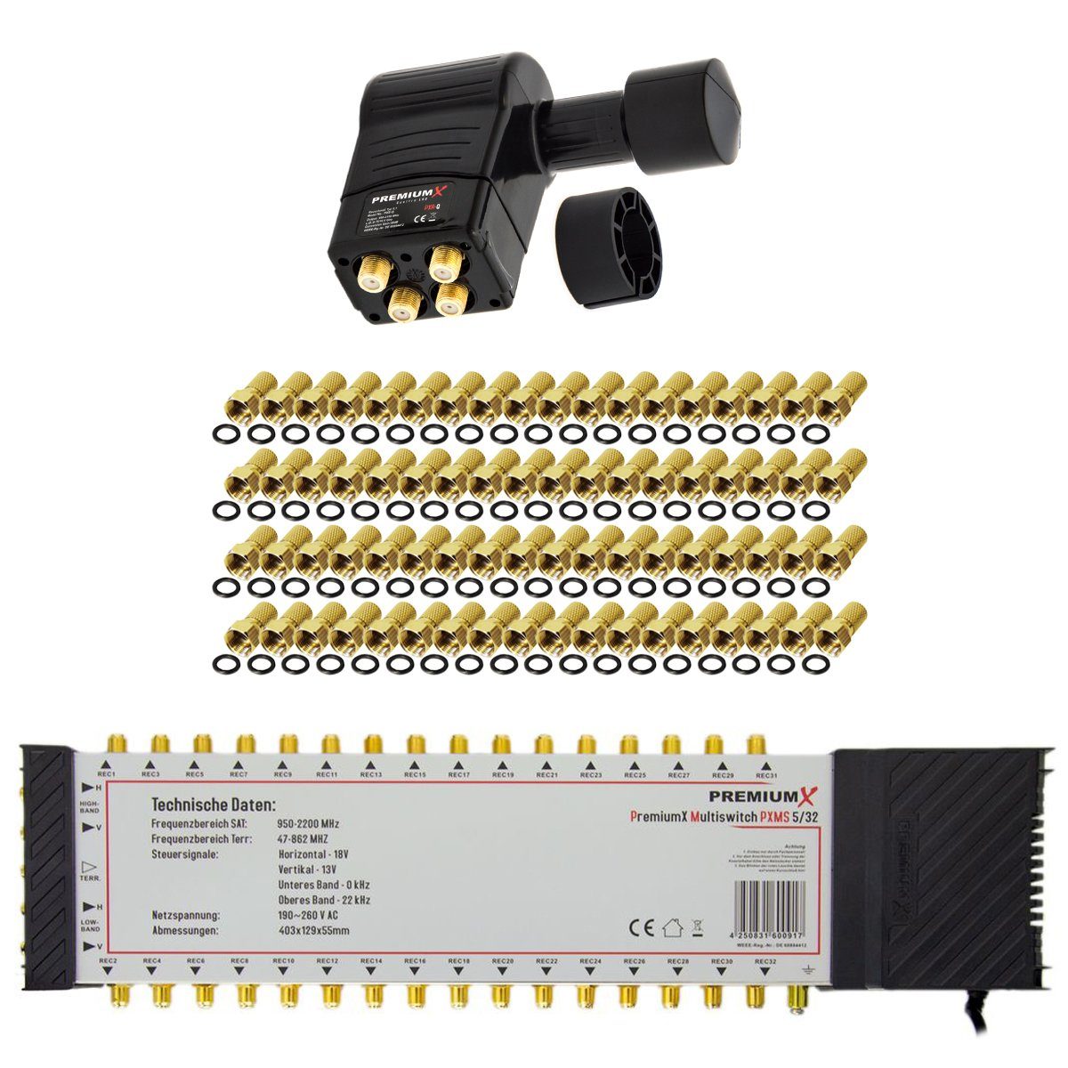 SAT-Multischalter Set 5/32 Multiswitch Quattro LNB 72x F-Stecker 32 Teilnehmer
