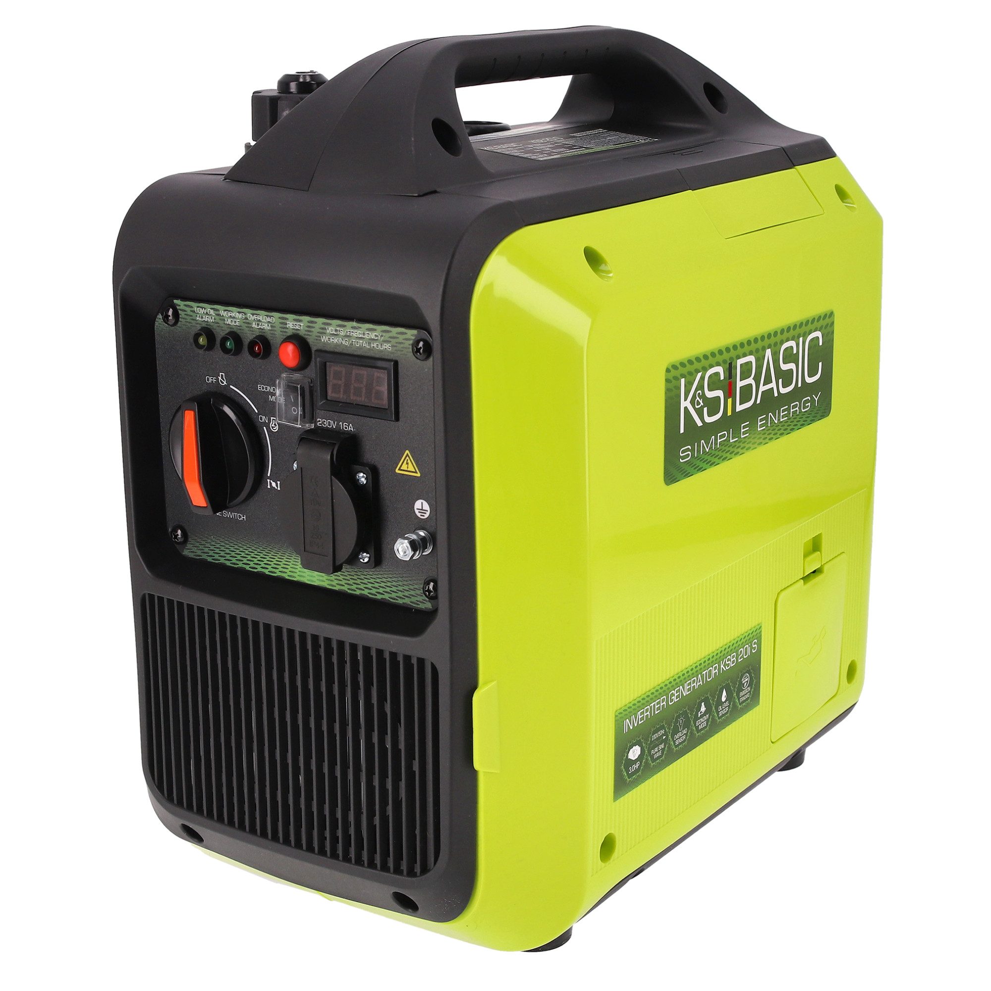 Könner & Söhnen Stromerzeuger KSB 20i S, (Inverter-Stromerzeuger Set, 1-tlg., 7-tlg. mit LED-Display, Schuko-Stecker und Öltrichter), Leichtes Gewicht 18 kg, leiser Eco-Modus & reine Sinuswelle