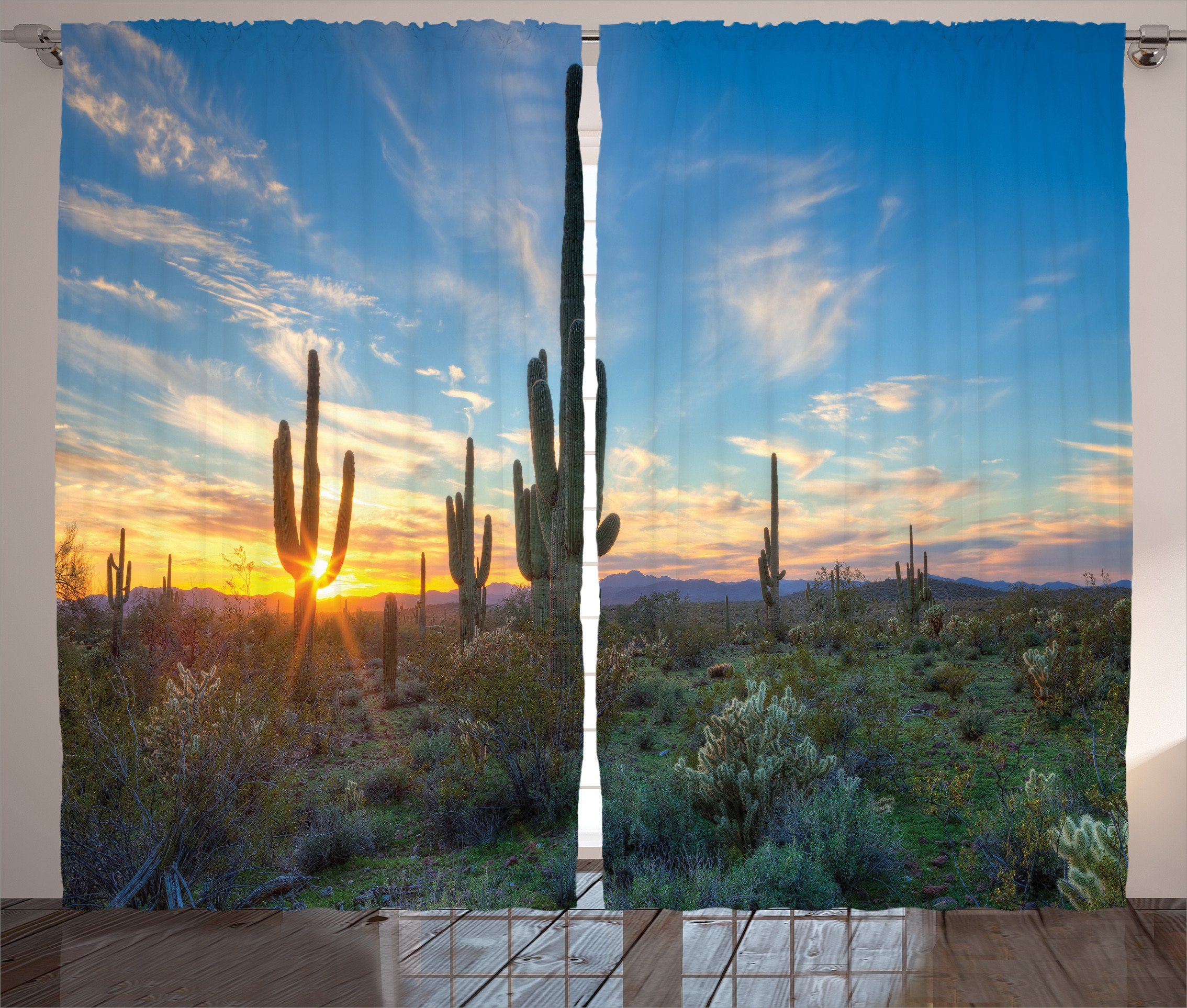 Gardine Schlafzimmer Kräuselband Vorhang mit Schlaufen und Haken, Abakuhaus, Saguaro Cactus Noon