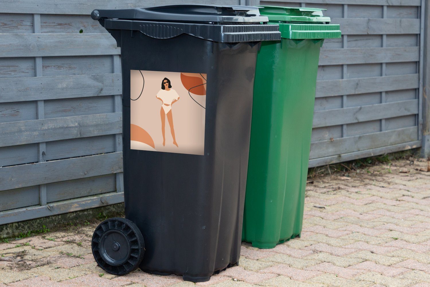 MuchoWow Mülltonne, (1 Frau Container, Mülleimer-aufkleber, - Sommer - Abfalbehälter Sticker, St), Abstrakt Wandsticker