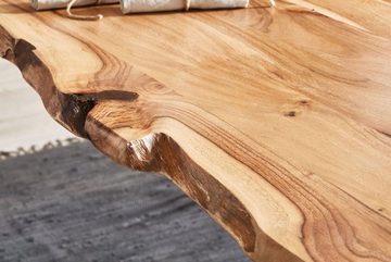 SAM® Baumkantentisch Memphistos (1 Tischplatte und 1 Gestell), massives Akazienholz, natürliche Baumkante, Metallgestell U-Form