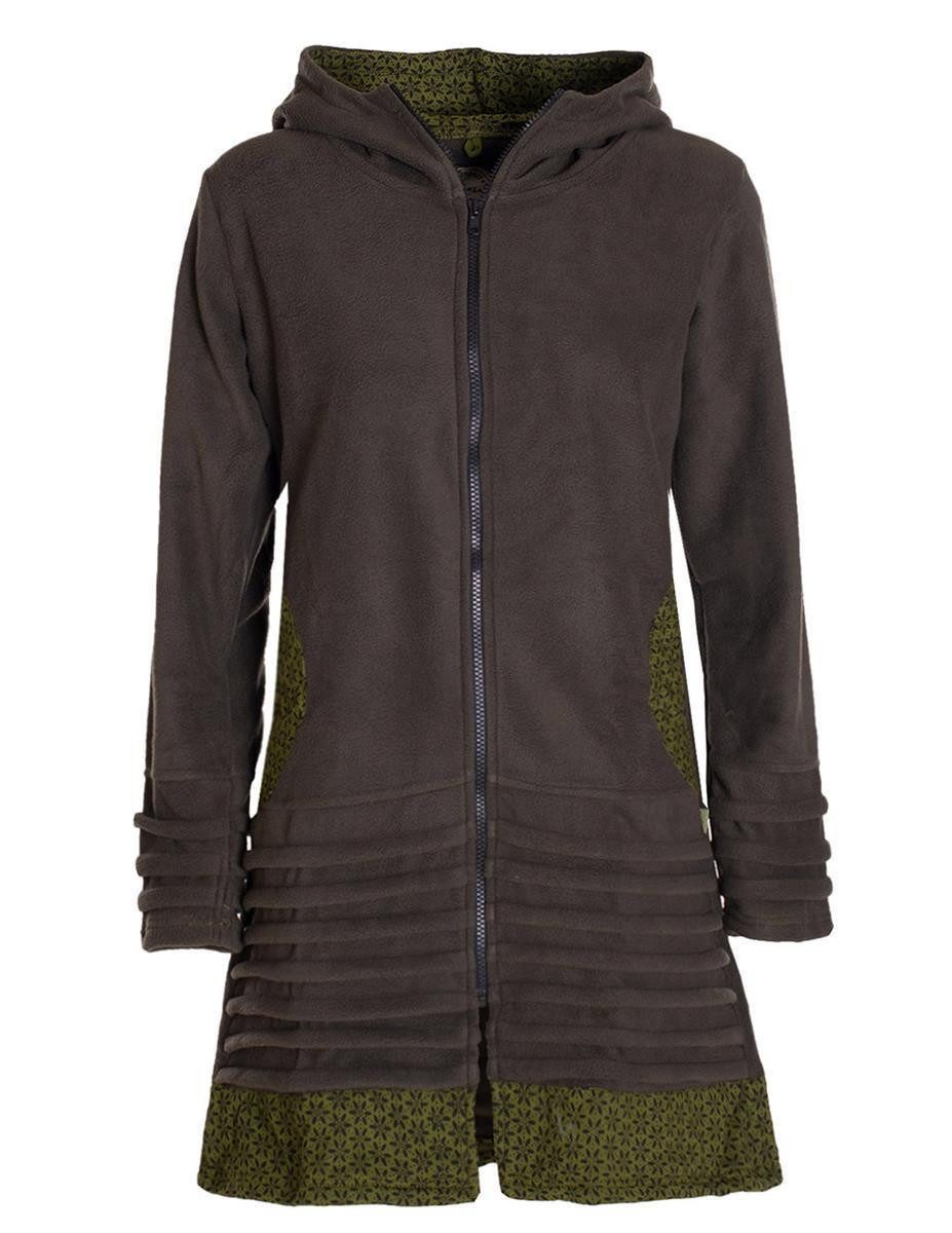 Vishes Kurzmantel Lange Fleecejacke Hippiemantel Übergangsjacke Zipfelkapuze Goa Style, Microfleece