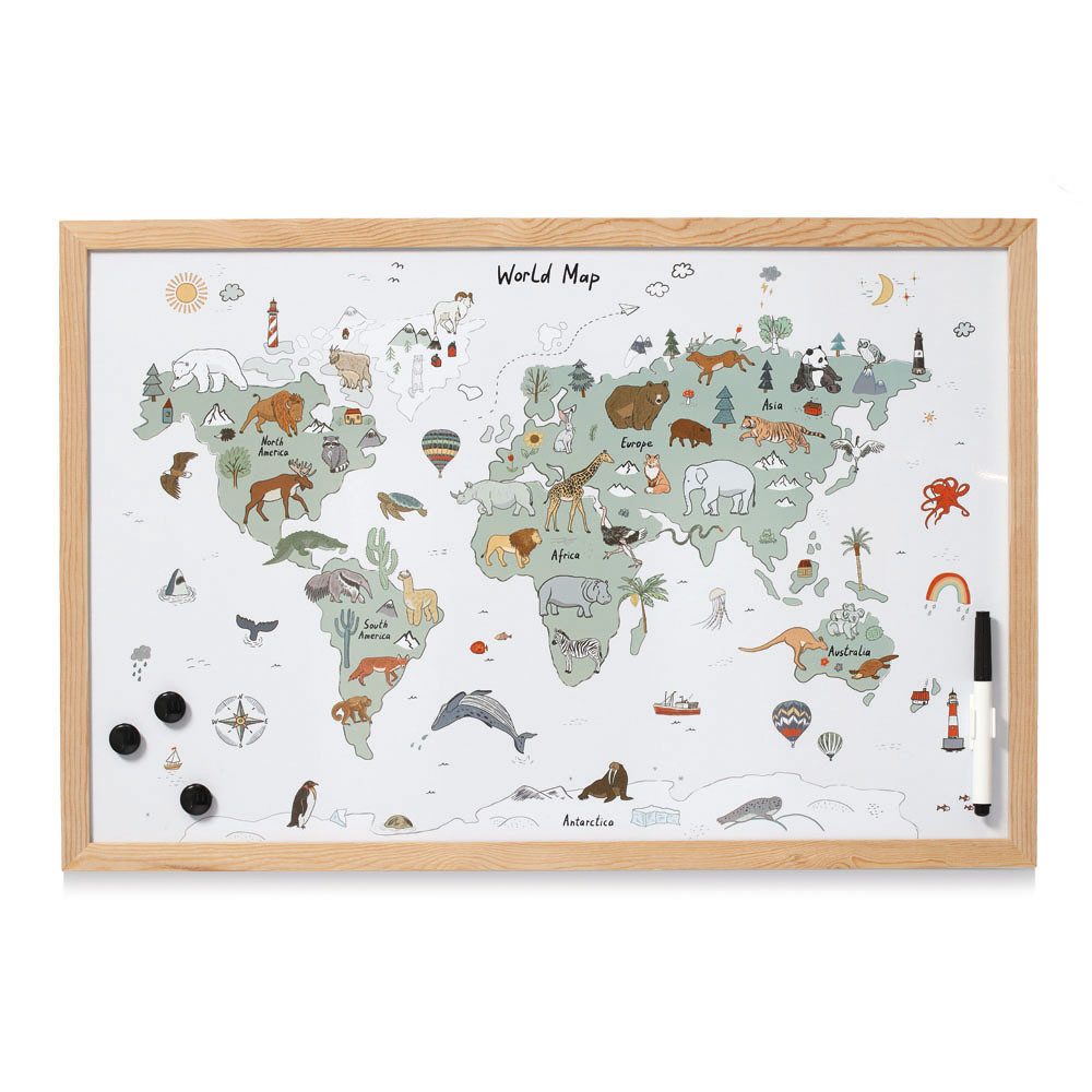 Zeller Present Magnettafel Magnet-/Schreibtafel 'Weltkarte', Metall/Kiefer