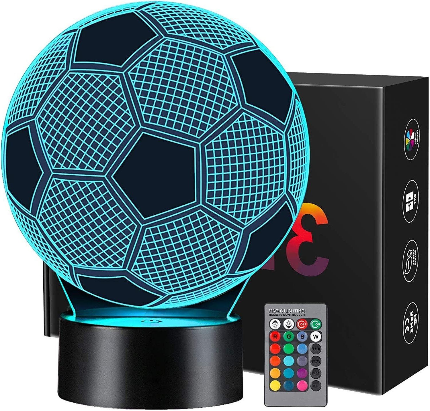 LED Dekofigur 16 Farben 3D Nachtlicht,Fussball Geschenke Jungen Kinder Mädchen