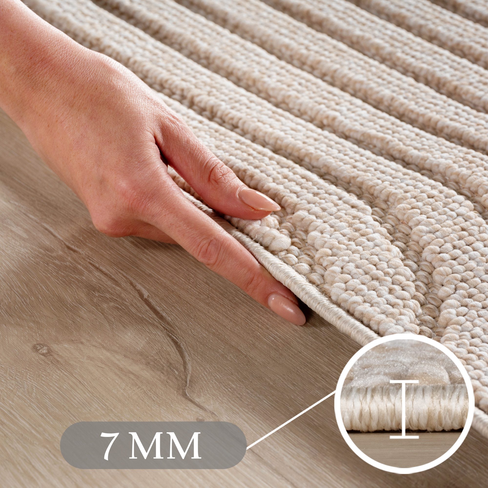 Teppium Teppich Skandinavischer Boho-Teppich mit Schlingenmuster, Rund, Höhe: 20 mm, Kurzflor Schlingen Teppich Beige Boucle-Loop Wohnzimmer Teppich