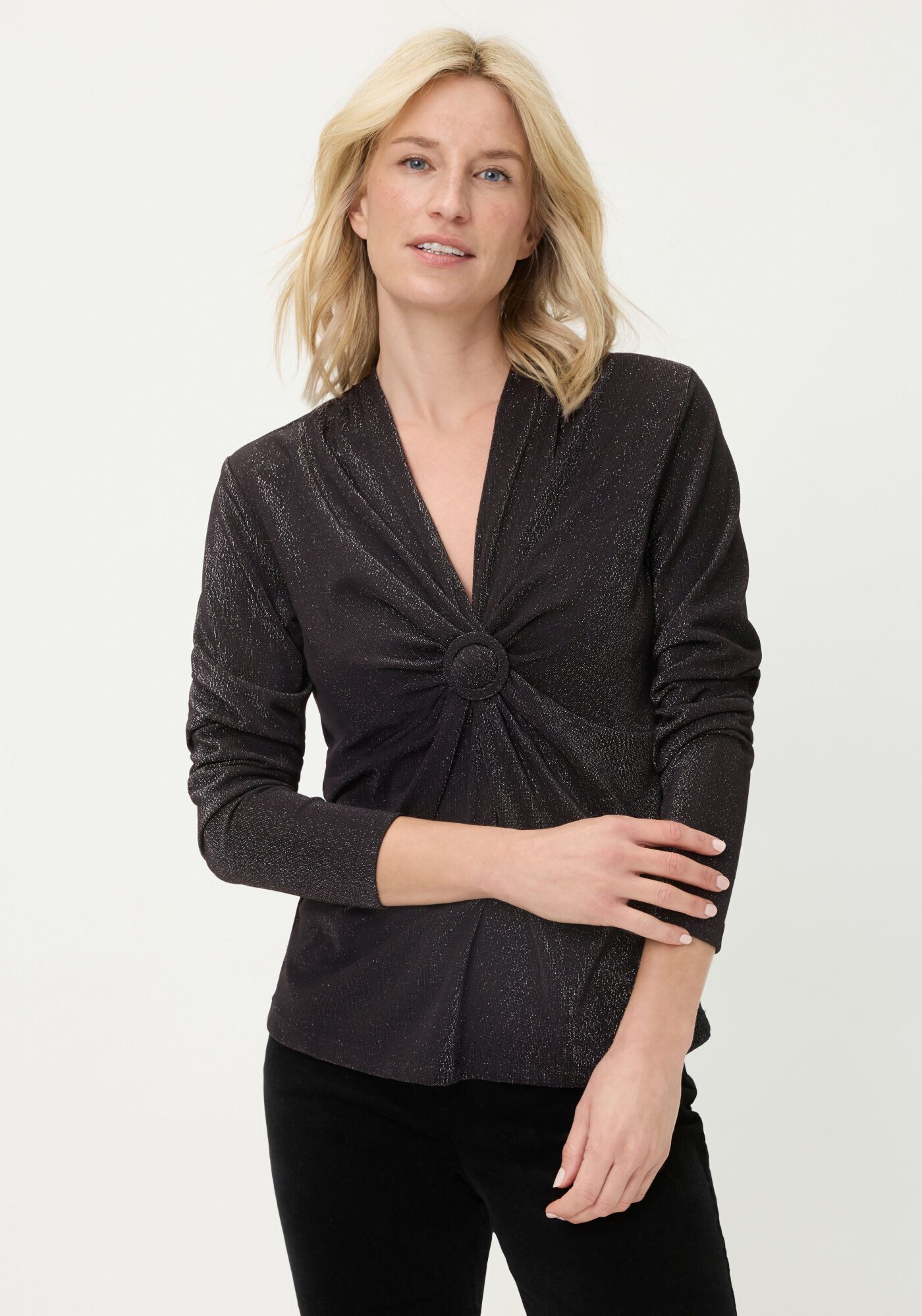 Olsen Langarmshirt (1-tlg) mit elegantem Wickelausschnitt für eine feminine Silhouette