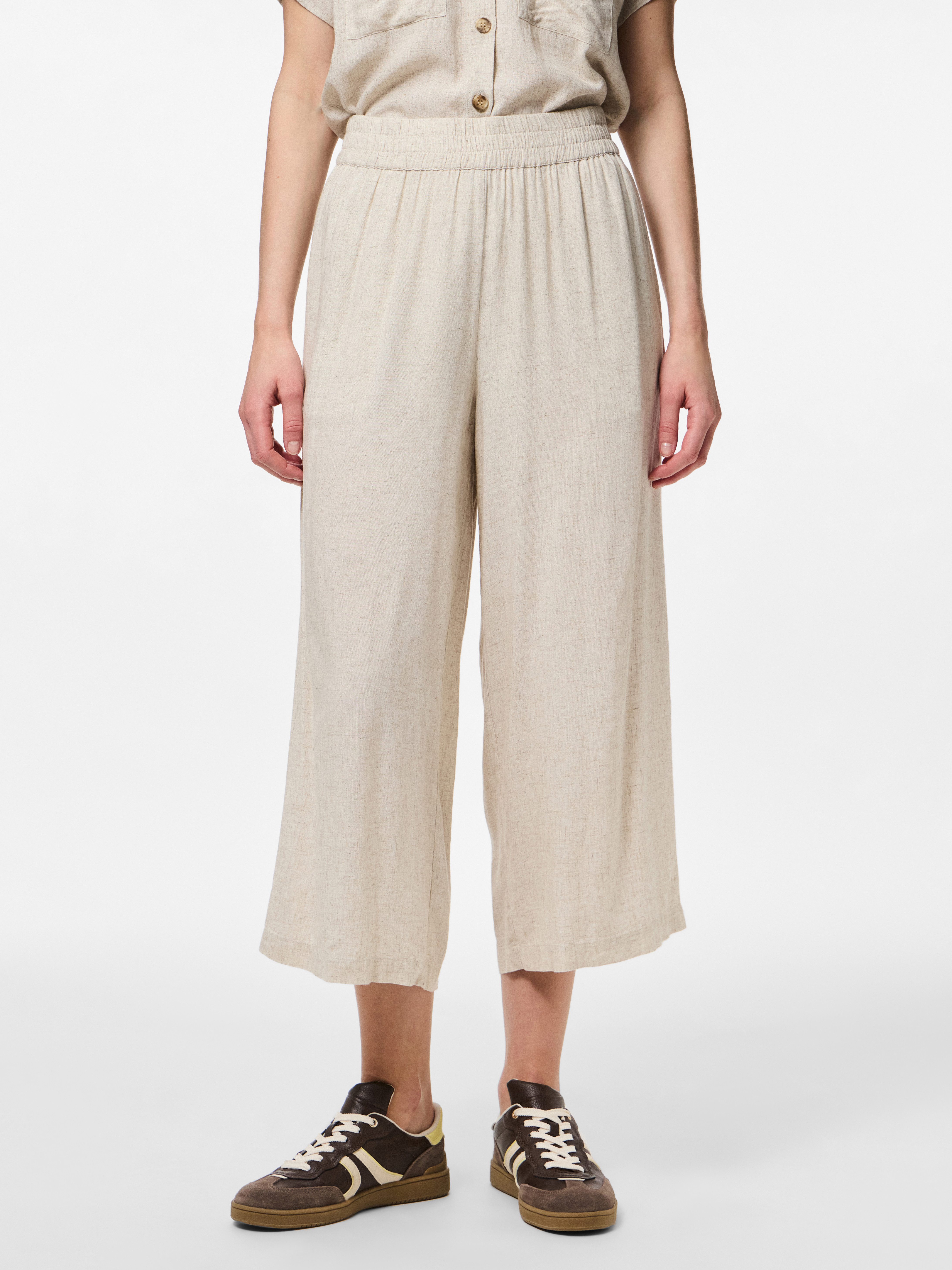 pieces Schlupfhose PCPIA HW WIDE CULOTTE WVN NOOS Sommerhose, mit Leinen