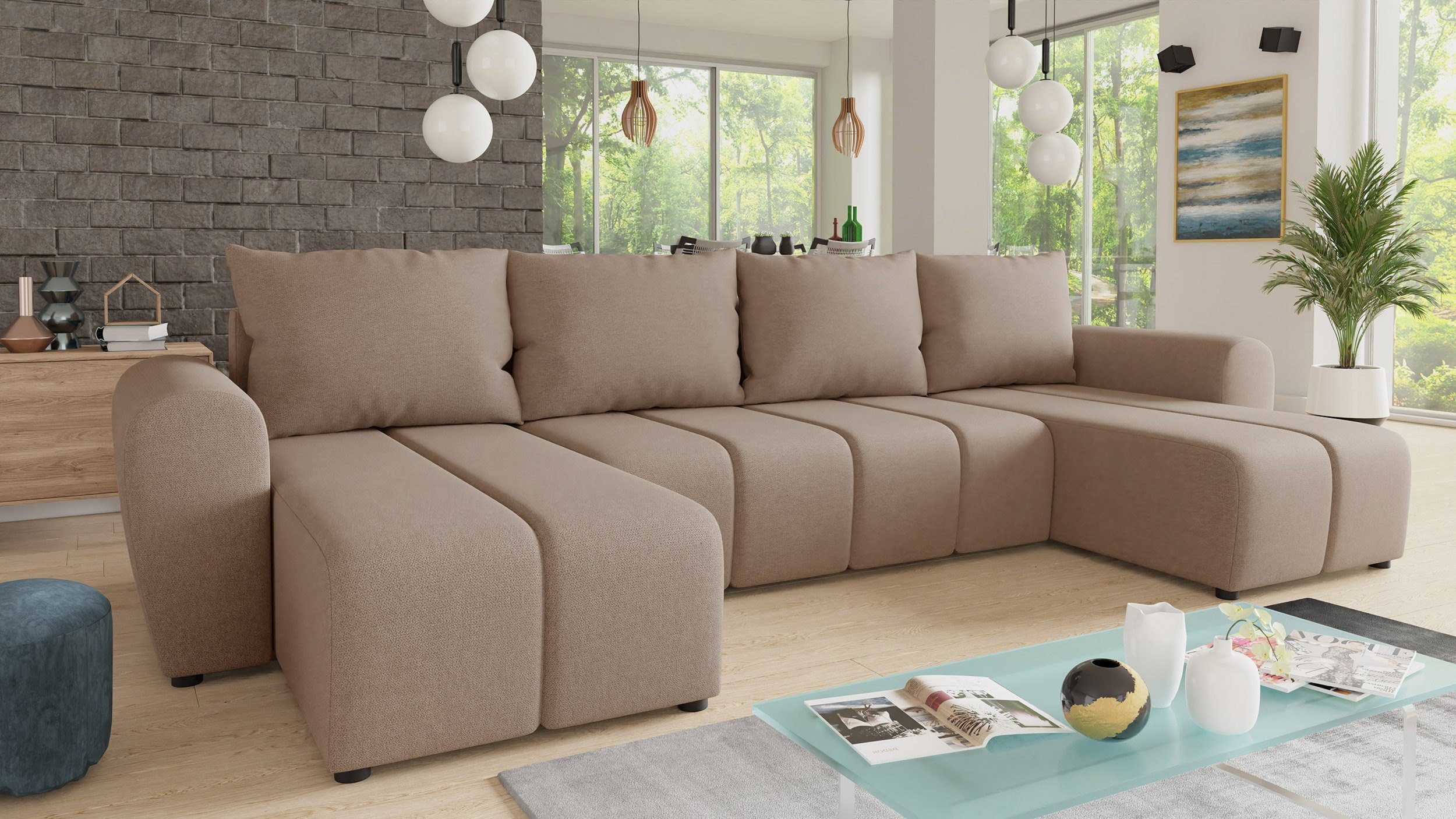 Sofnet Wohnlandschaft Cleo U, mit Schlaffunktion und Bettkasten, Ecksofa, U-Form Couch, Schlafsofa Soro 23