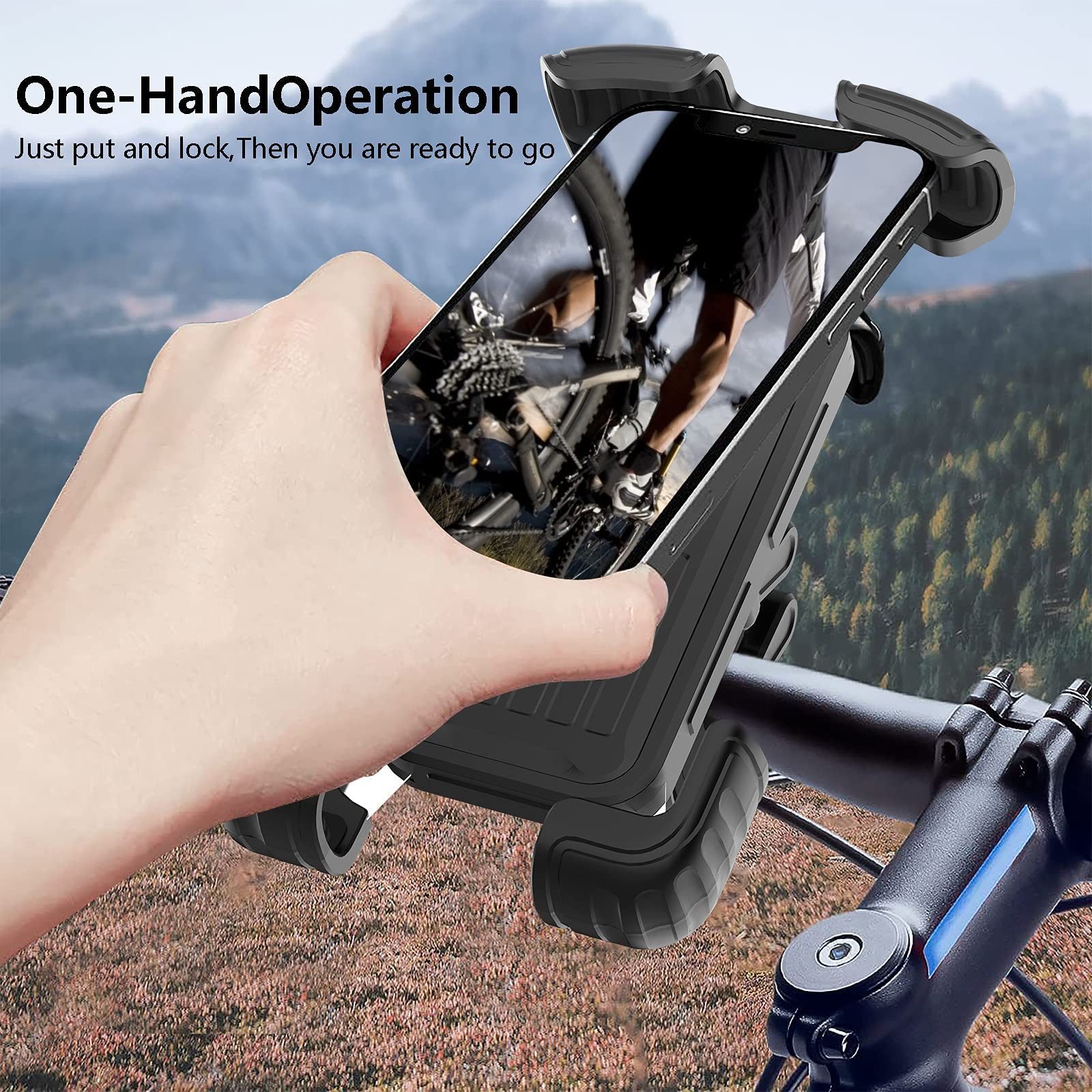 SURFOU Smartphone-Halterung Handyhalterung Fahrrad, Handyhalter Motorrad360° Lenker Halter, (Stabile Handyhalterung Fahrrad & Motorrad, ideal für 5,1–6,8", Metall, mit Sicherheitsverschluss, 1-tlg., 360° Drehgelenk & Silikonschutz, wasserdicht–werkzeuglos montierbar, für Fahrrad, Motorrad & E-Scooter)