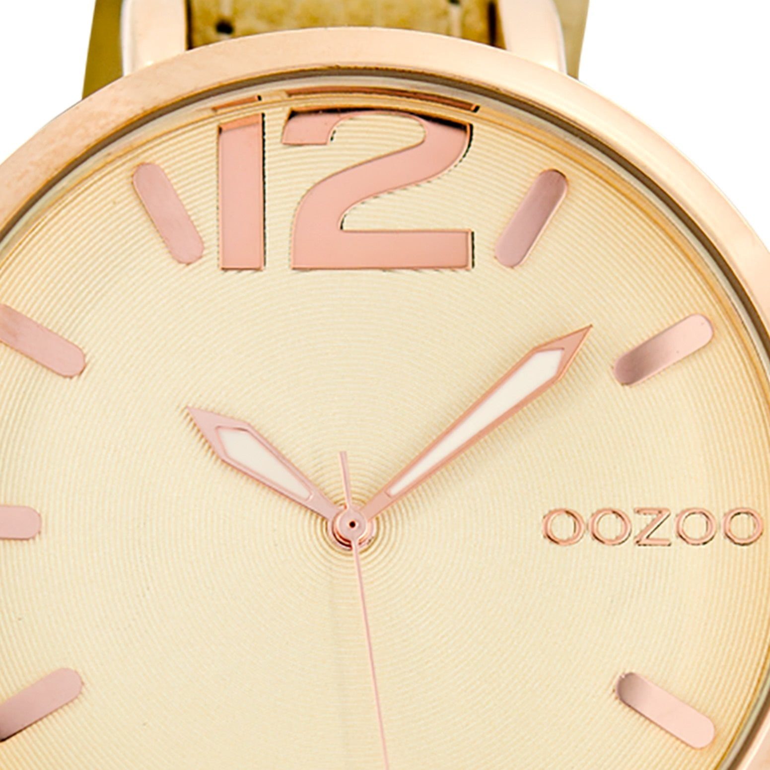 Fashion-Style Damen groß OOZOO Armbanduhr rund, Oozoo (ca. 45mm) rosegold, Lederarmband, Damenuhr Quarzuhr