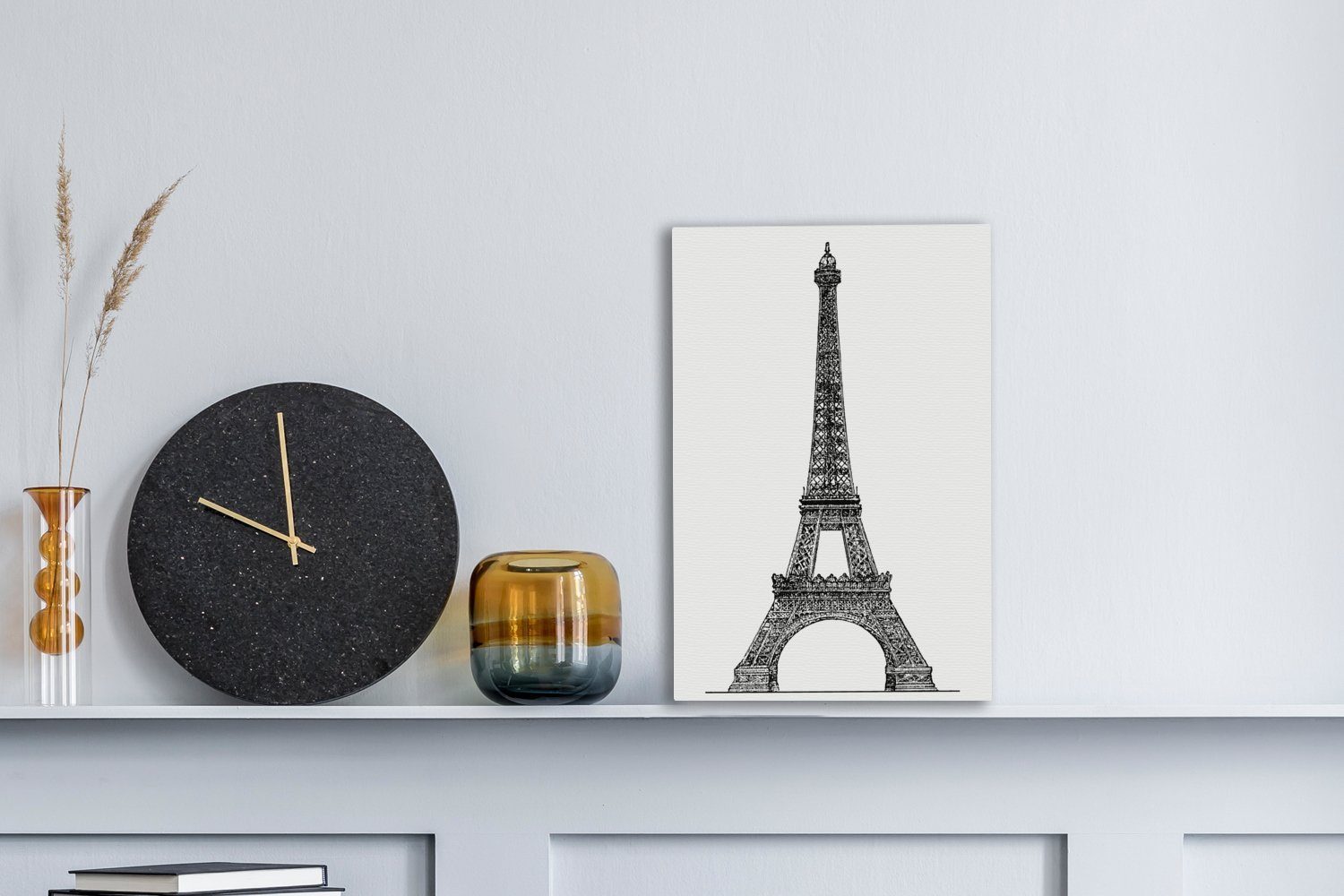 Leinwandbild OneMillionCanvasses® Illustration inkl. bespannt St), Eine Eiffelturms cm in (1 fertig Leinwandbild des schwarz-weiß, Gemälde, 20x30 Zackenaufhänger,