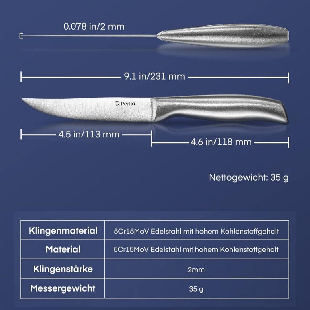 D.Perlla Steakmesser Steakmesser-Set mit gerader Schneide, 8 Stück (8 Stück), mit ergonomischem Griff und gerader Schneide