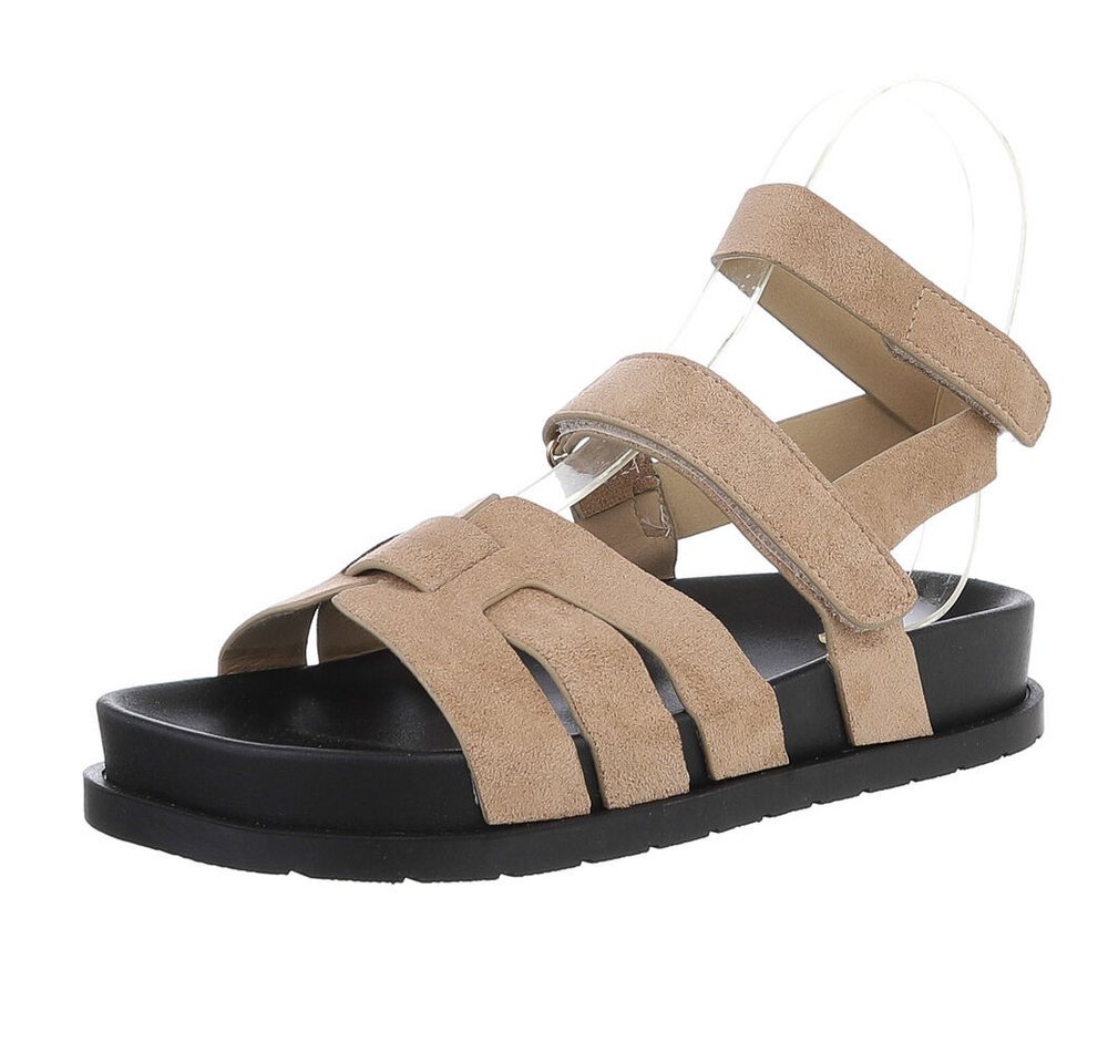 Ital-Design Moderne Damen-Sandalen mit breiten Riemen und Komfort Riemchensandalette (89372707) Flach Riemchensandalen in Hellbraun