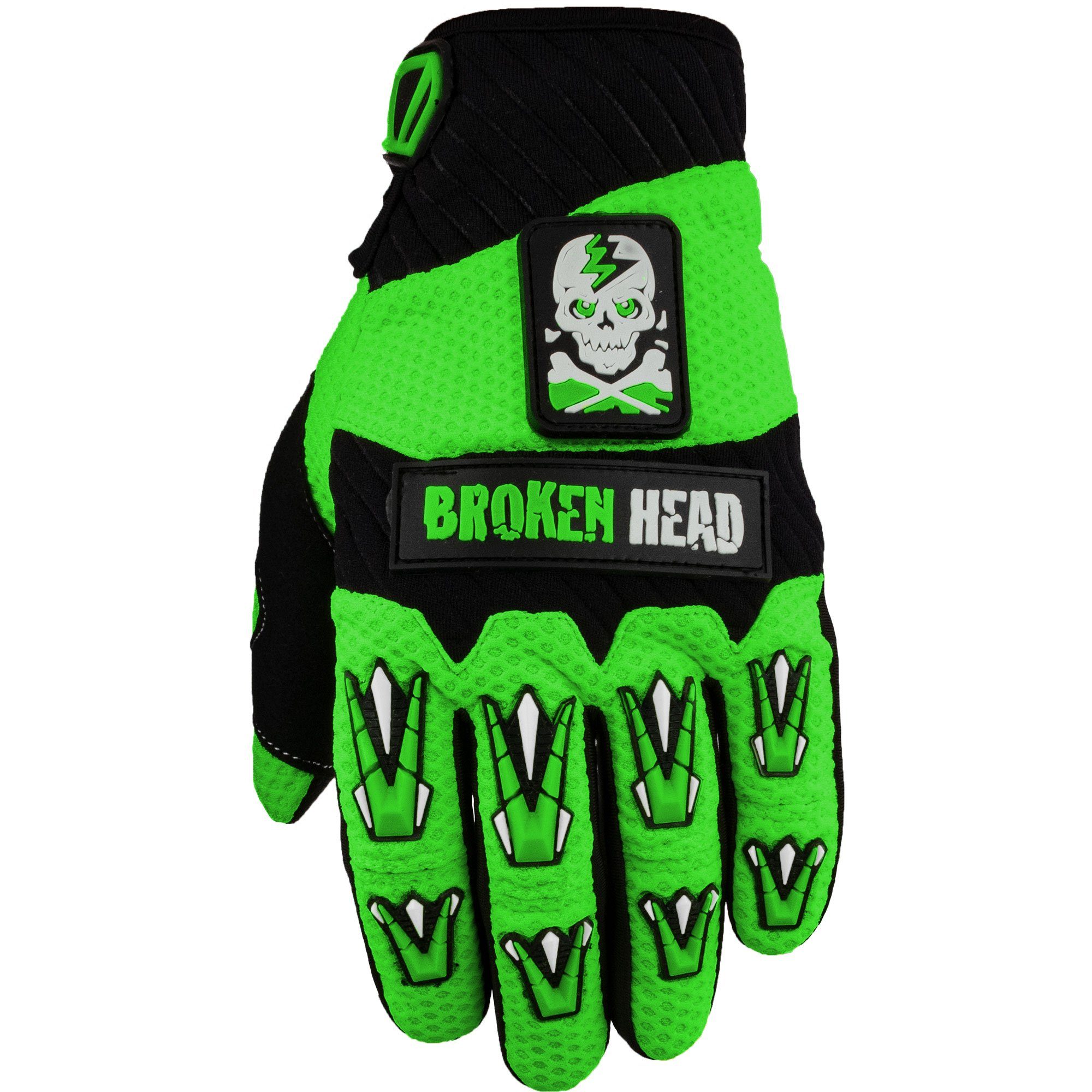 Faustschlag Head elastisches grün Broken Meshgewebe Motorradhandschuhe