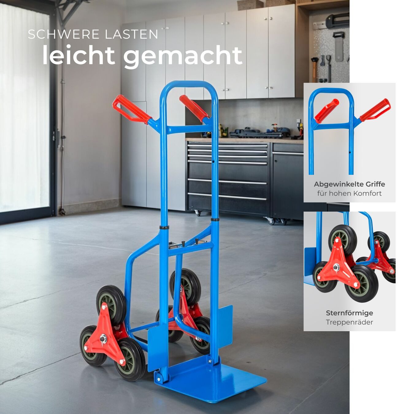tectake Sackkarre Treppenkarre bis 200kg - Sternförmige Räder für müheloses, (Einzelartikel, 1 St), Stabile Stahlschweißkonstruktion für langlebige Belastbarkei – Bild 4 von 5