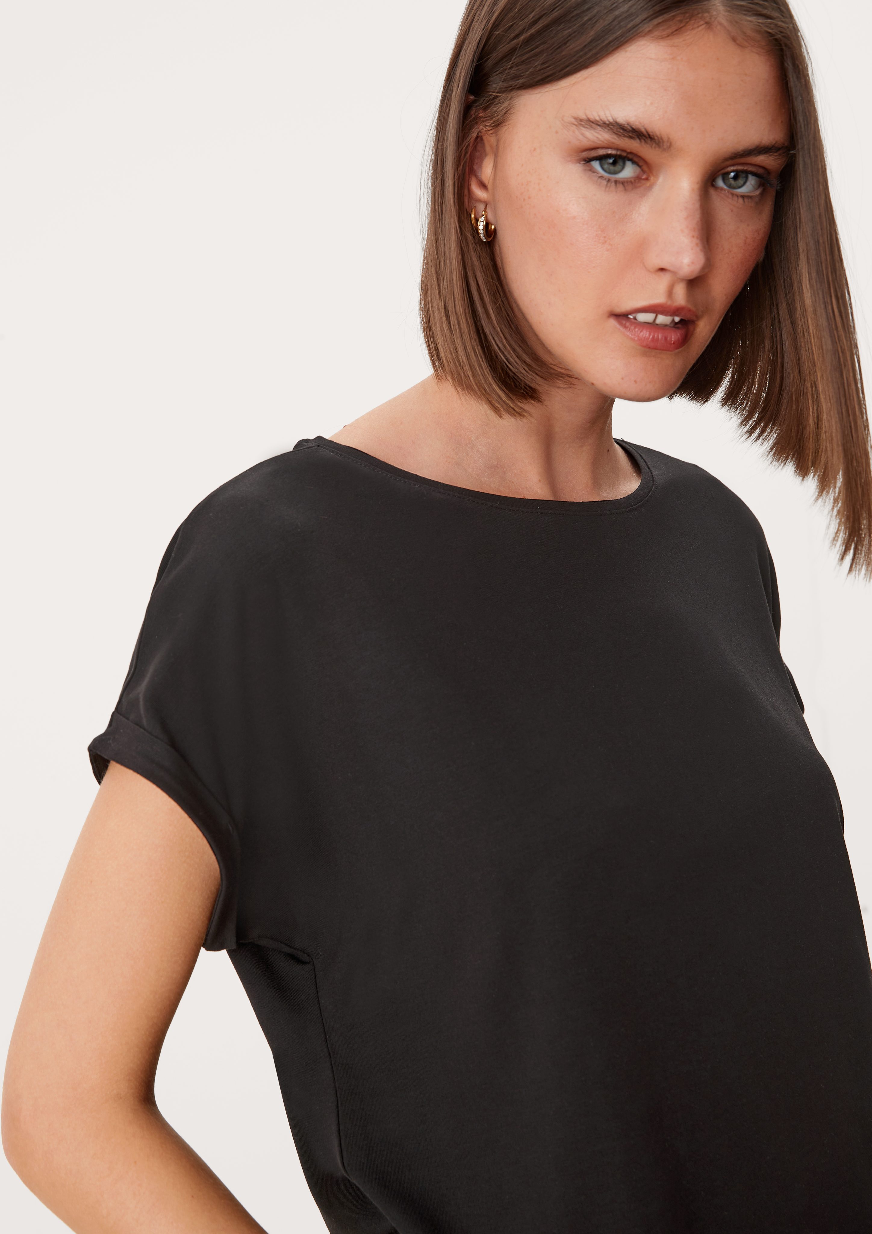 QS Kurzarmshirt Loose-Fit-Shirt im Lyocellmix günstig online kaufen