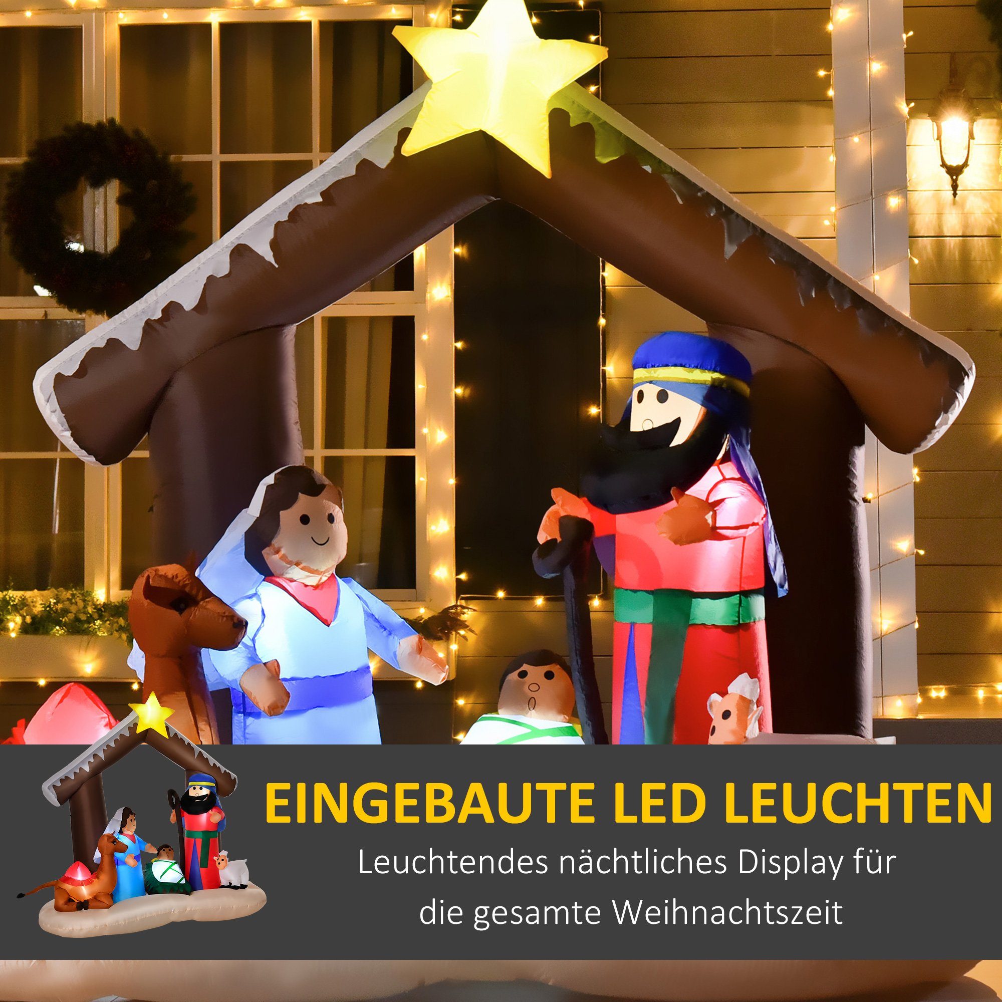 mit LED-Beleuchtung HOMCOM Weihnachtsbogen Weihnachtsfigur Aufblasbarer