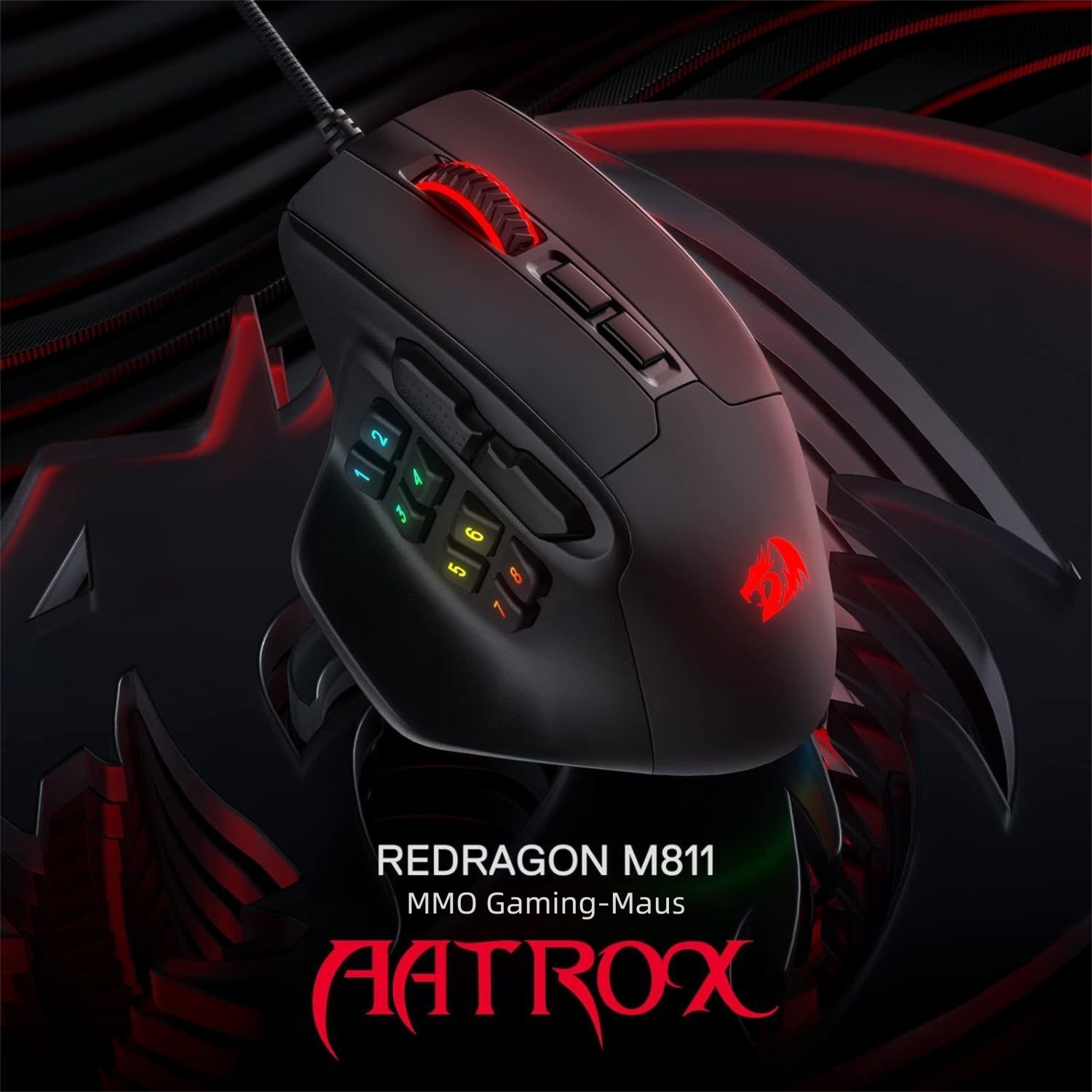 Redragon M811 Gaming Maus kabelgebunden, 15 Tasten, RGB, 12400 DPI Gaming-Maus (Kabelgebunden, Ergonomische MMO Maus mit 5 DPI-Stufen und Software-Anpassung)