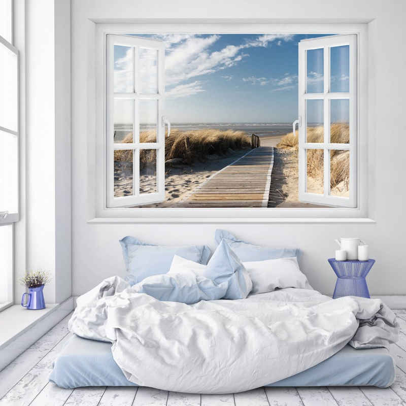 murimage® Fototapete Fototapete Strand Meer 183 x 127 cm Ostsee Nordsee Strand Dünen Ausblick Fenster Ozean Tapete inklusive Kleister