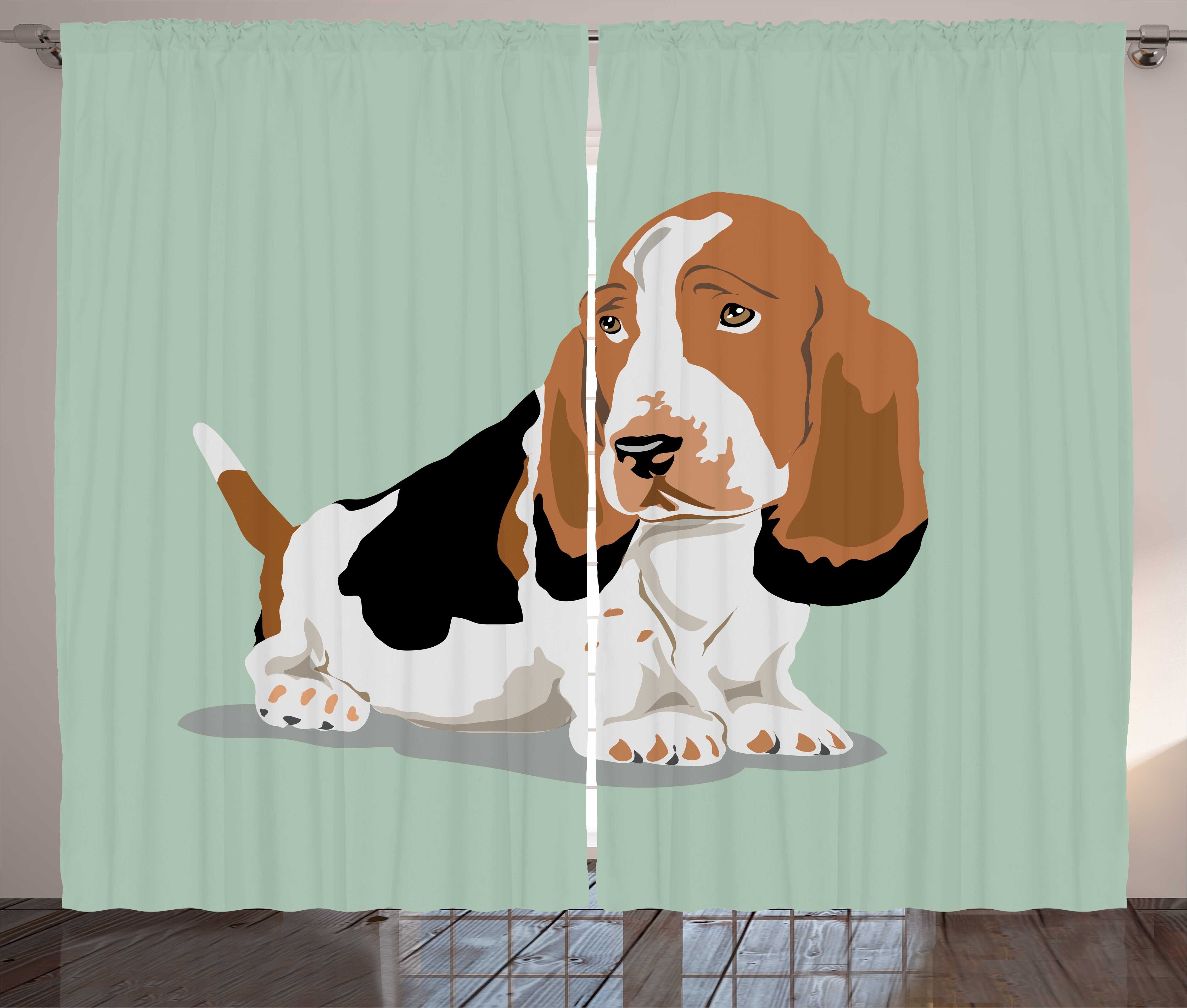 Gardine Schlafzimmer Kräuselband Vorhang mit Schlaufen und Haken, Abakuhaus, Hundeliebhaber Cartoon Basset Hound-Kunst
