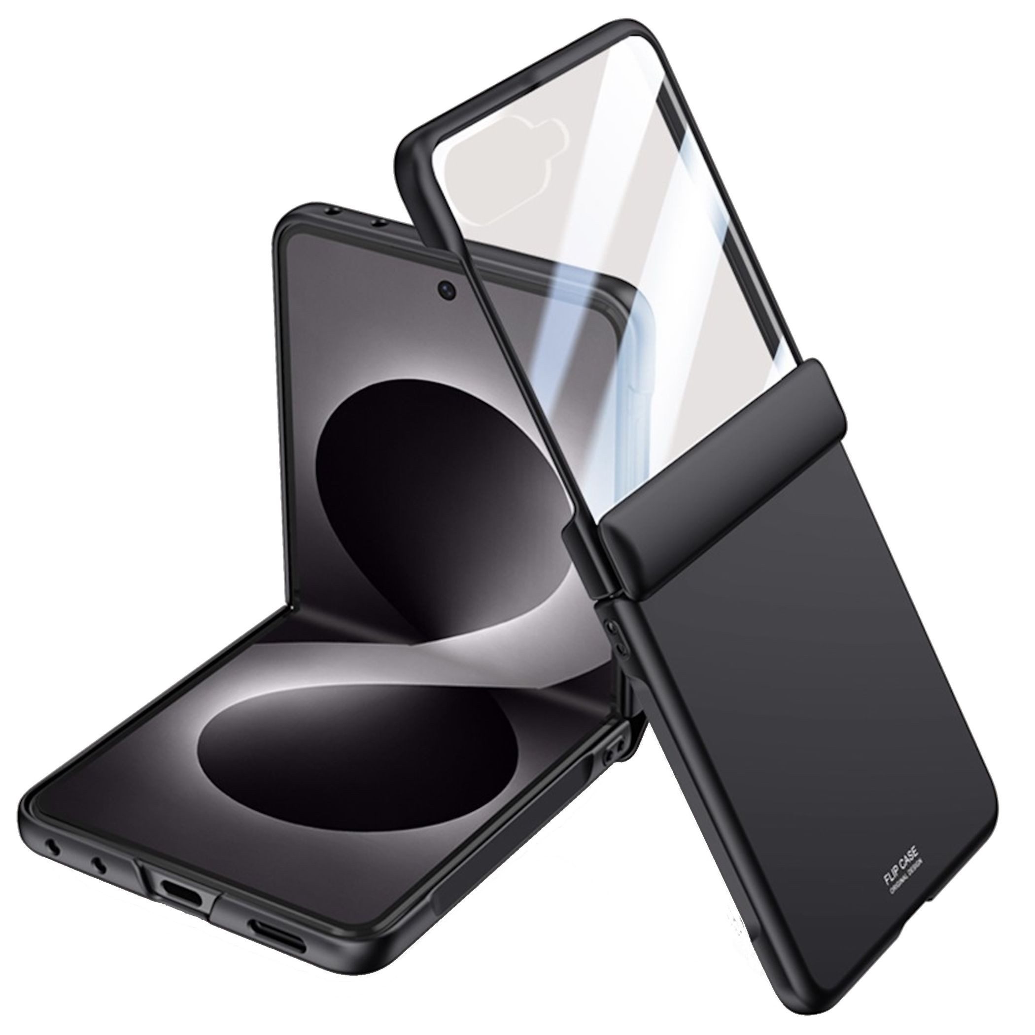 Wigento Handyhülle + 9H Schutzglas für Samsung Galaxy Z Flip8 Scharnier Schutz Schwarz 6,90 Zoll, Scharnier Schutz, gehärtetes Glas, Kameraschutz