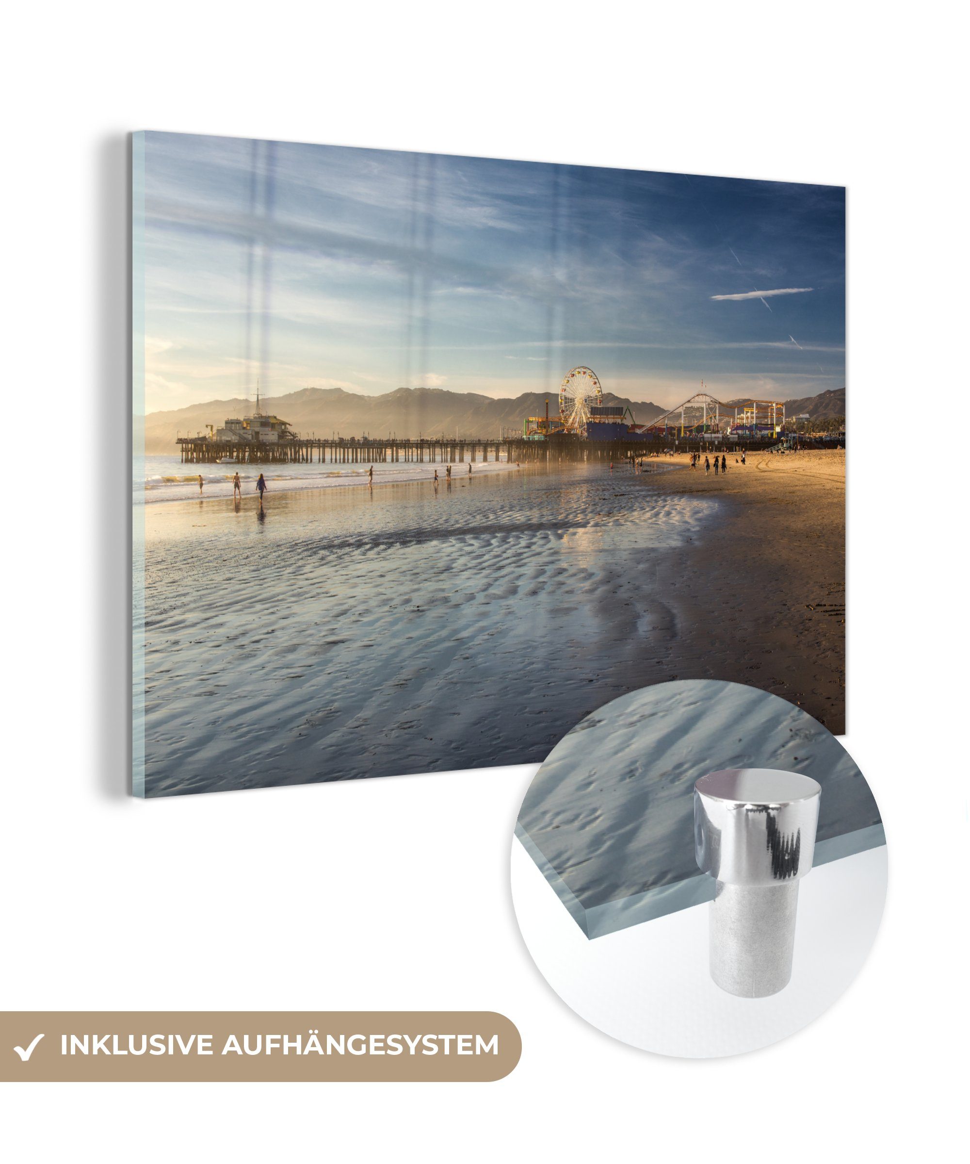 MuchoWow Acrylglasbild Strand - Pier - Amerika, (1 St), Glasbilder - Bilder auf Glas Wandbild - Foto auf Glas - Wanddekoration