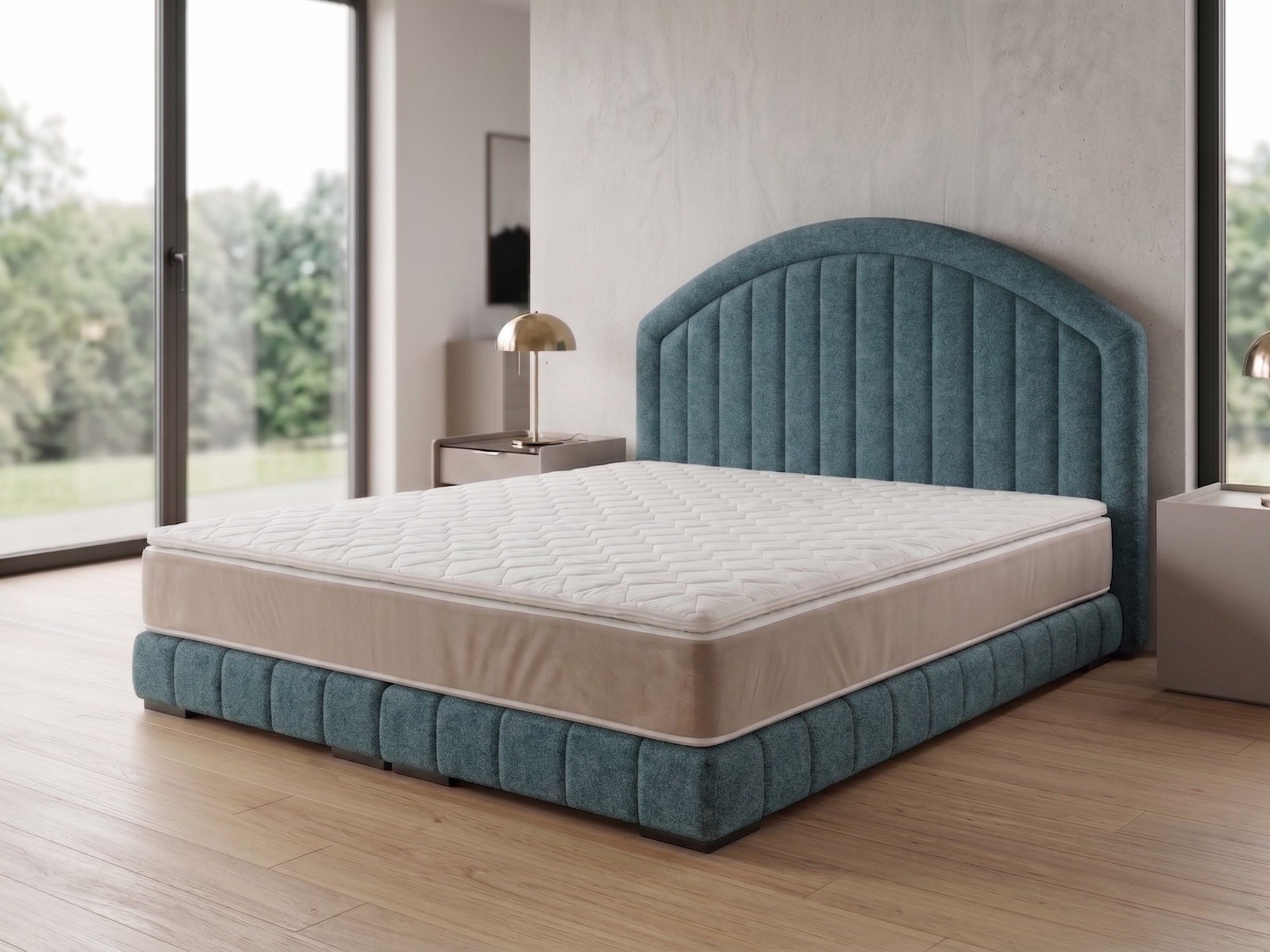 A&J MöbelLand GmbH Polsterbett LEON mit Kopfteil - Stilvolles Bettgestell für Ihr Schlafzimmer (Länge: 209 cm, Höhe Kopfteil: 110 cm, 4 Kopfteil-Varianten, 7 Größen zur Auswahl, Modernes Design, TOP ANGEBOT!, Inklusive Bettgestell), Komplettgestell-Set