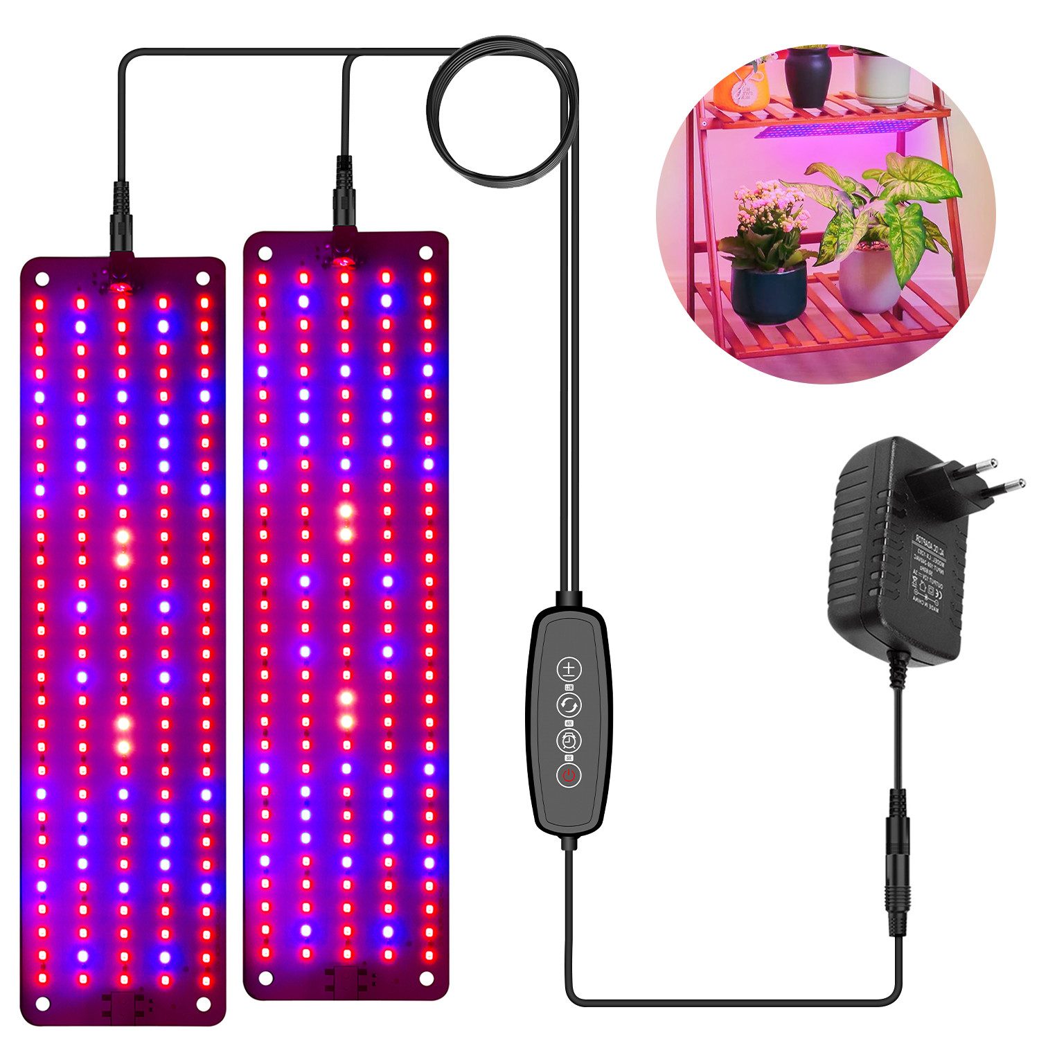 Jibenhome Pflanzenlampe Vollspektrum 150/300/450/600LEDs Pflanzenleuchte,Timer,Dimmbar, 2 Panels-300 LEDs, LED fest integriert