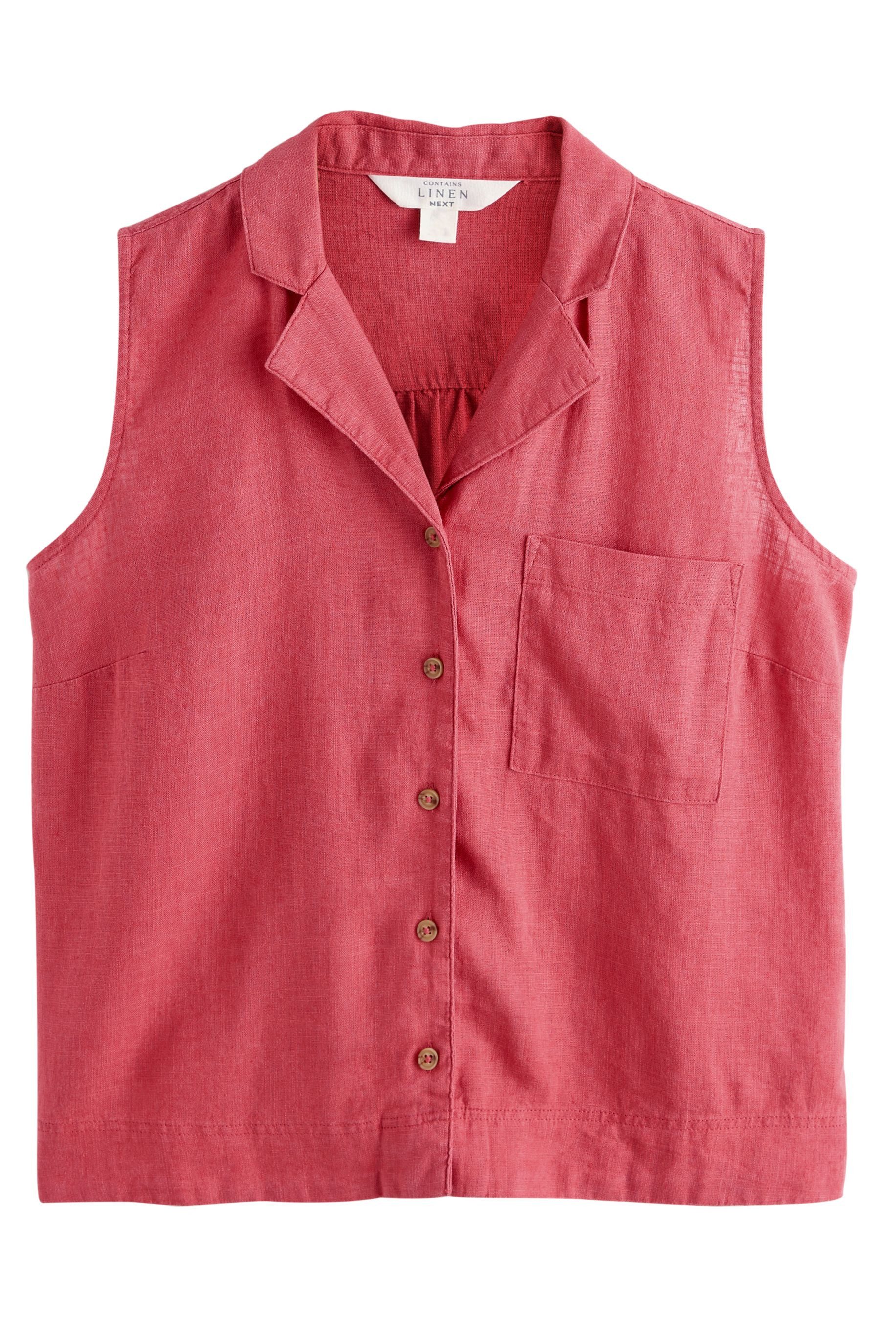 Next Hemdbluse Ärmellose Bluse mit Reverskragen und Leinenanteil (1-tlg)