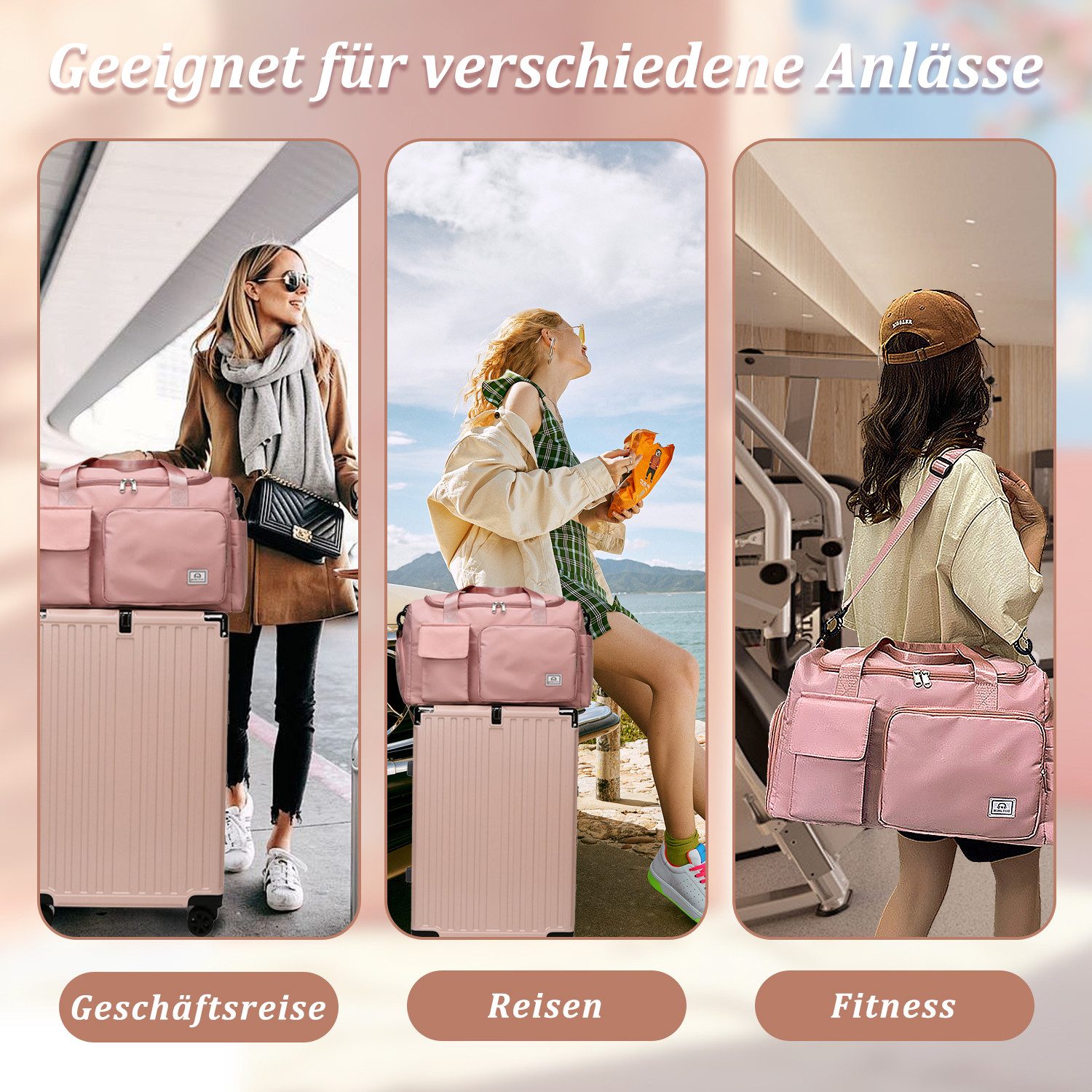 inschimmer Reisetasche Reisetasche Weekender Sporttasche mit Schuhfach Wasserdicht für Damen
