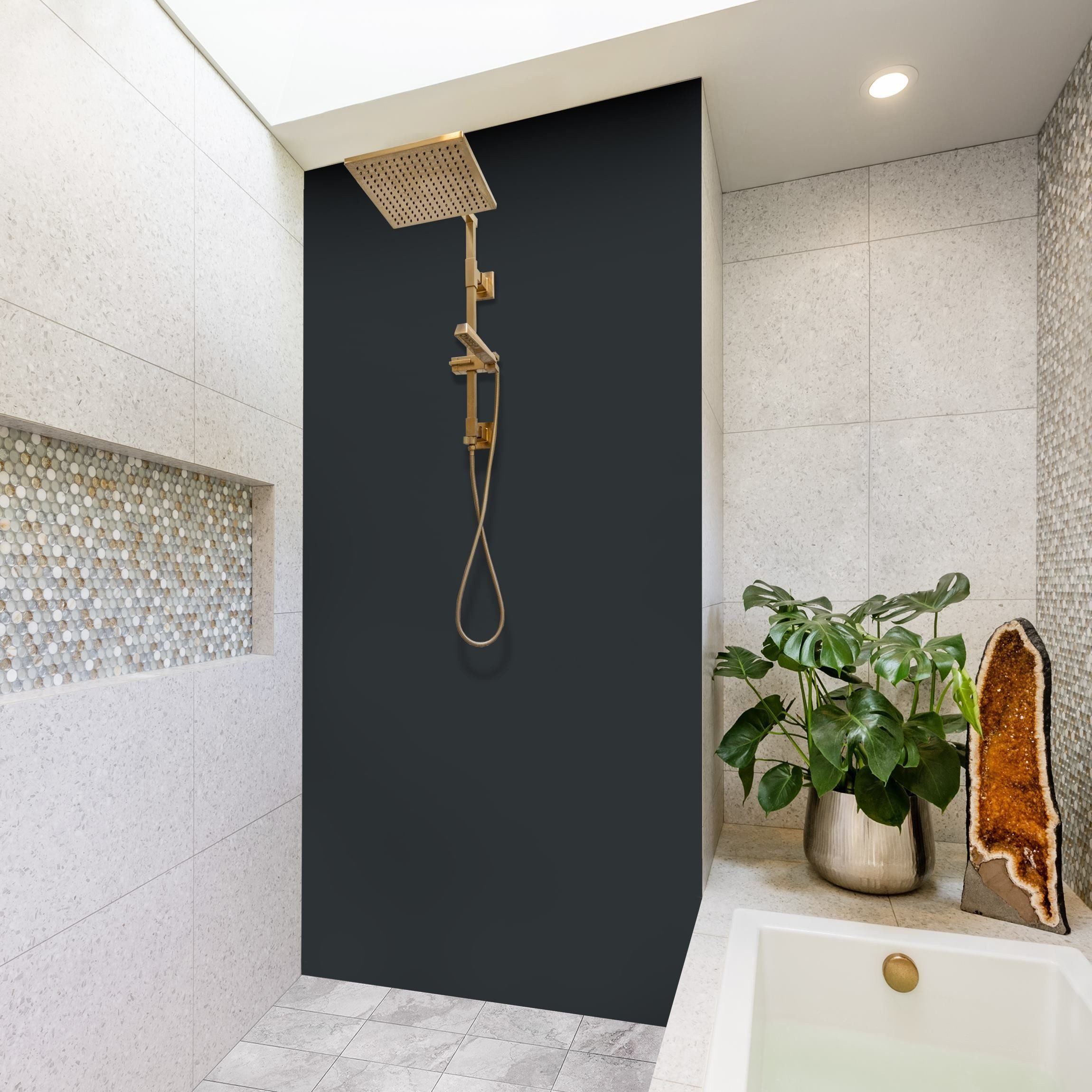 Bilderdepot24 Duschrückwand einfarbig grau Badrückwand ohne Bohren Dusche Unifarben, (1-tlg., 0,61 mm starke Folie selbstklebend Wandpaneele Dusche versch. Größen), fugenlose & wasserfeste Motiv Rückwand Wandverkleidung für Duschkabine