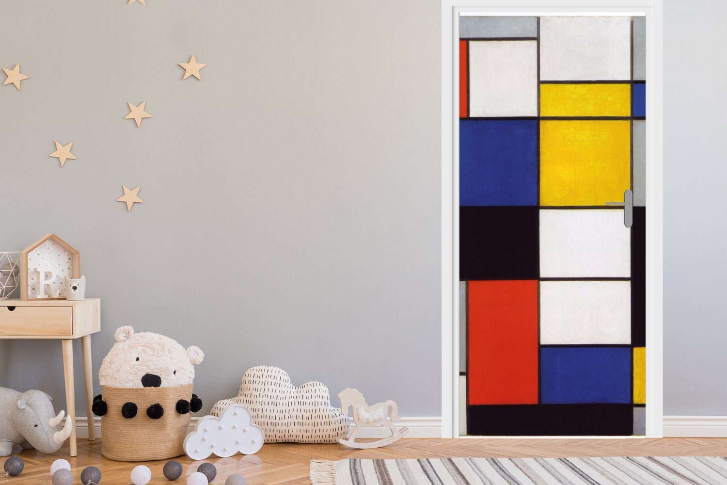 Mondrian, bedruckt, - cm für Matt, Fototapete A MuchoWow Piet (1 Türtapete St), 75x205 Komposition Tür, Türaufkleber,