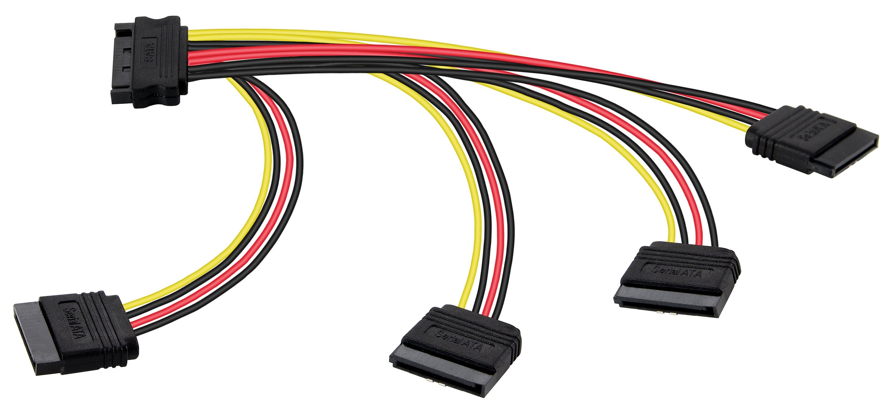 Poppstar SATA Stromkabel Verteiler 4-fach für HDD, SSD, Festplatte, Motherboard Stromkabel, Kabel Stromadapter 20cm 1x Stecker (m) auf 4x Buchse (w) Splitter gerade/gerade (20cm) | Stromversorgungskabel