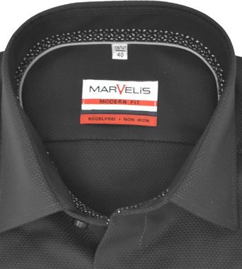 MARVELIS Businesshemd Businesshemd - Modern Fit - Langarm - Struktur - Anthrazit