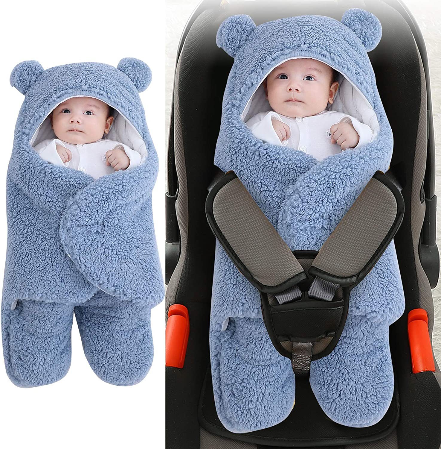 Baby-Kapuzen-Decke Babydecke Schlafsack, Wickeltuch, blau GelldG Neugeborene, für