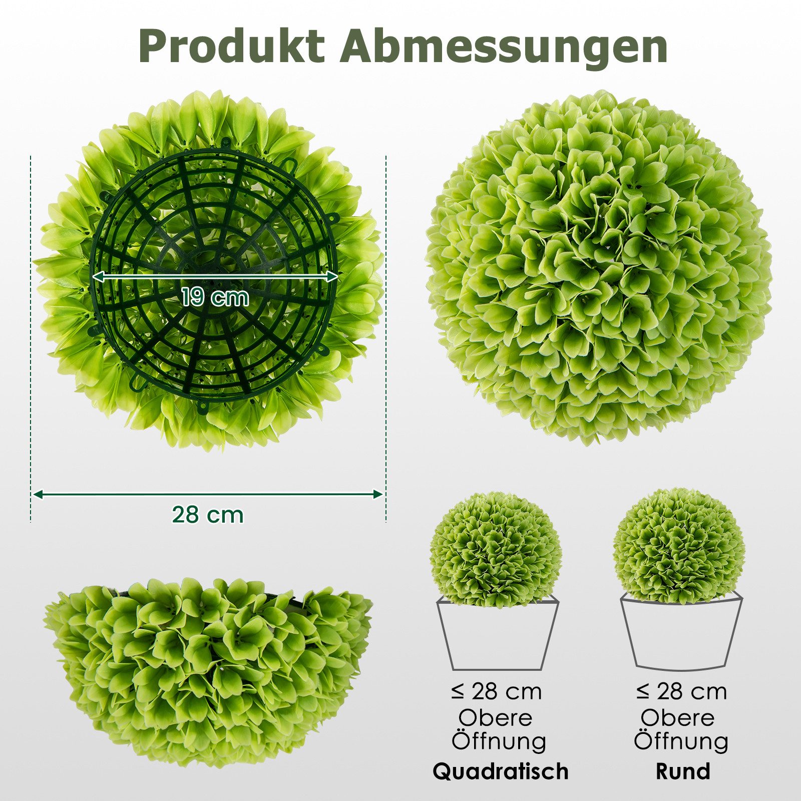 Kunstpflanze Buchsbaumkugel, KOMFOTTEU, Formschnittball Kunstbaum 28cm