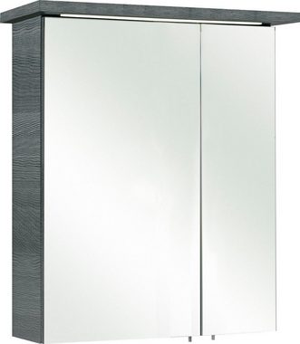 Saphir Spiegelschrank Quickset 328 Badezimmer Spiegelschrank inkl. LED-Beleuchtung, 450LM 60 cm breit, Graphit Struktur quer Nachbildung, inkl. Türdämpfer