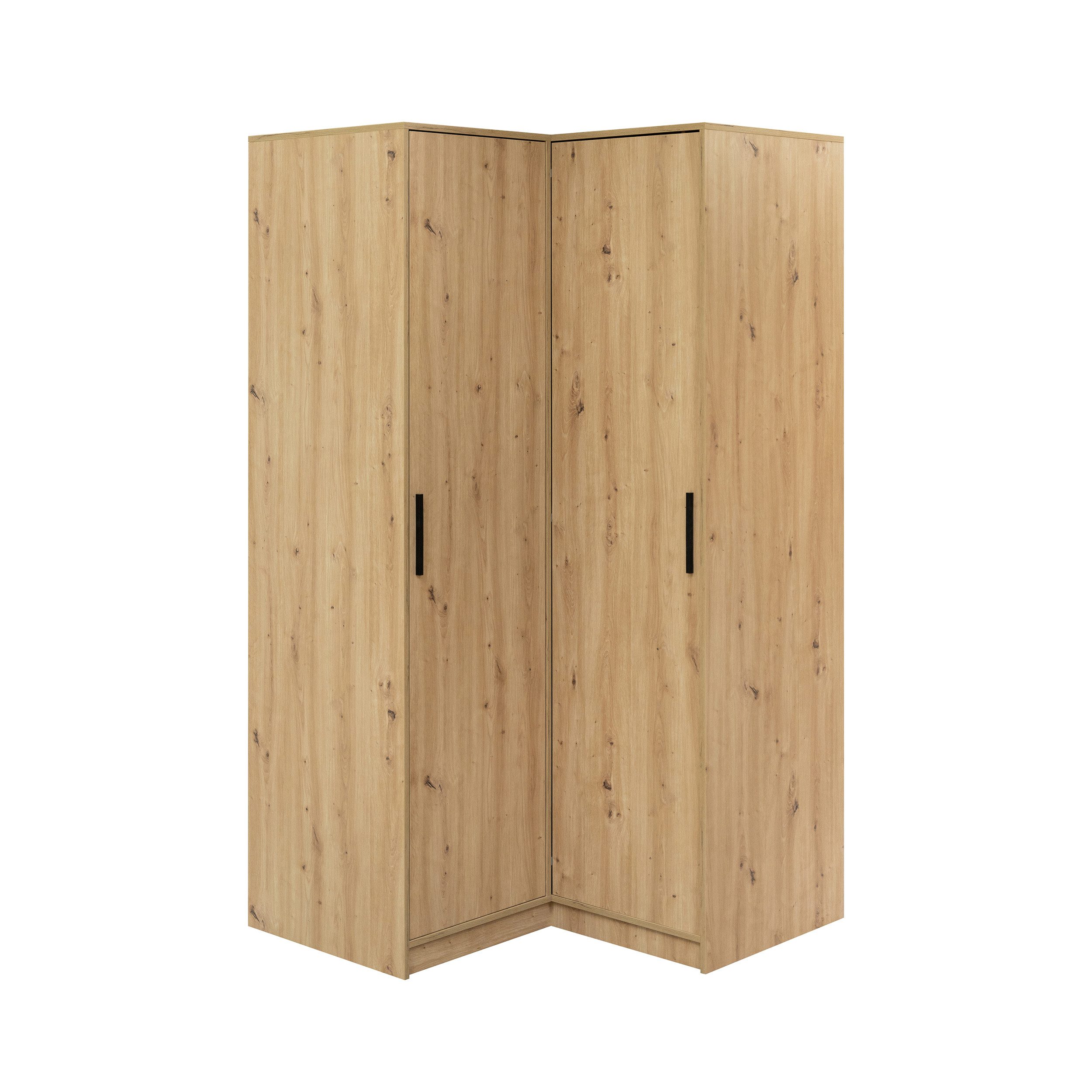 Beautysofa Eckschrank mit 2 Drehtüren, 2 Kleiderstangen und Regale KIRA (Eiche Artisan) Breite: 108 cm