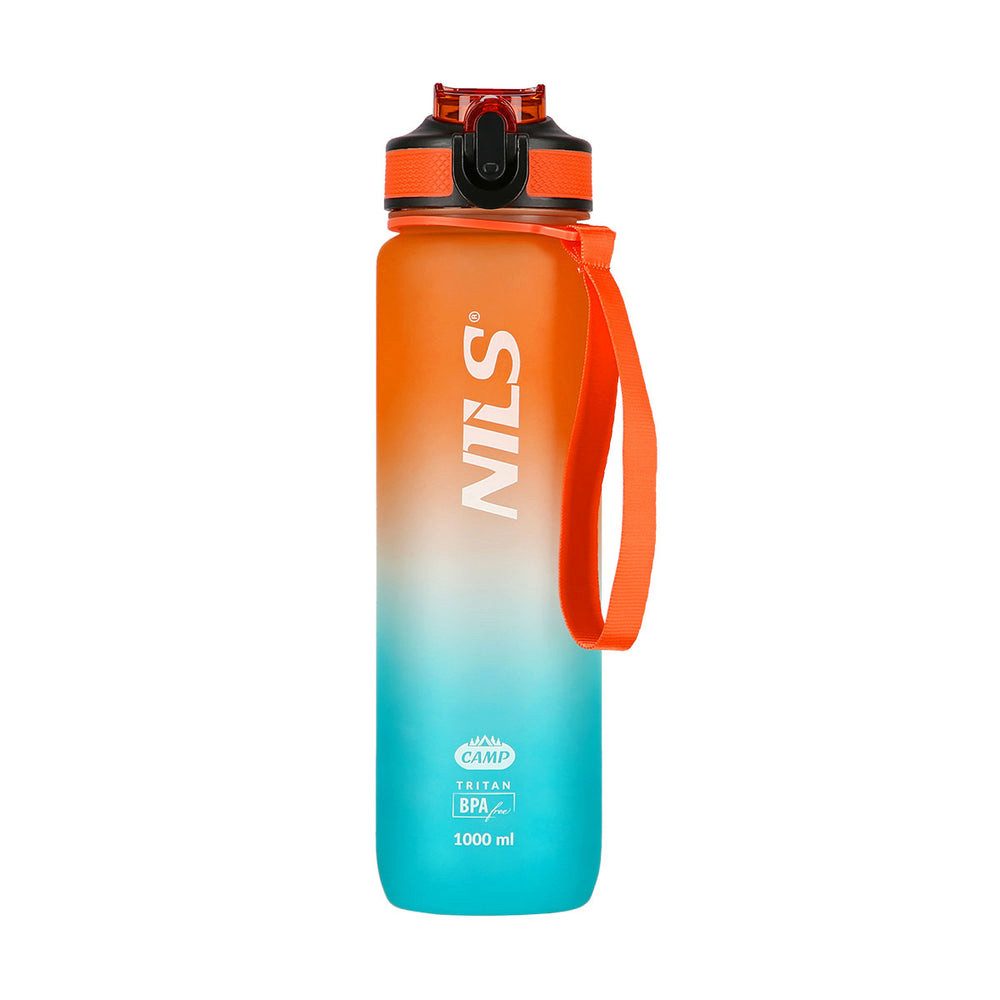 NILS CAMP Trinkflasche Sportflasche Tritanflasche Trinkhalmflasche, Tritan, 1 l, Trinkhalm, Messskala, Handschlaufe