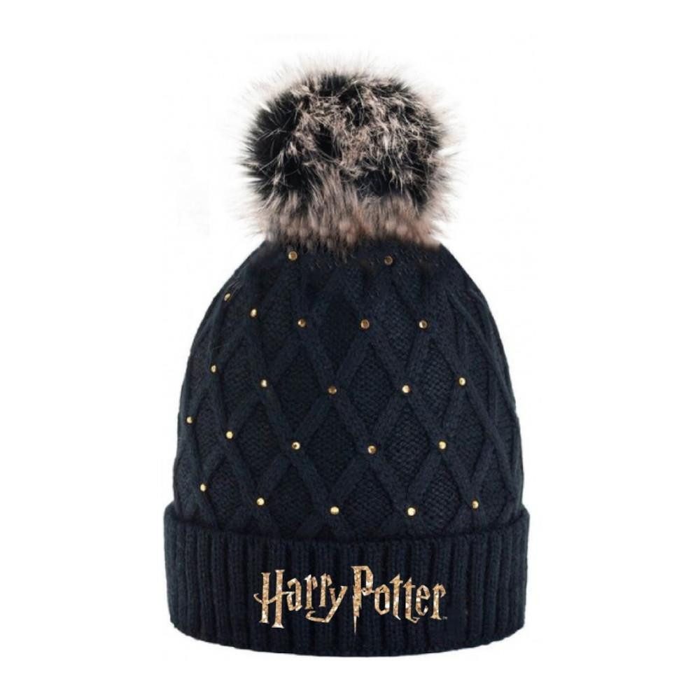 EplusM Strickmütze Harry Potter Wintermütze für Mädchen - Schwarz, Goldener Schriftzug